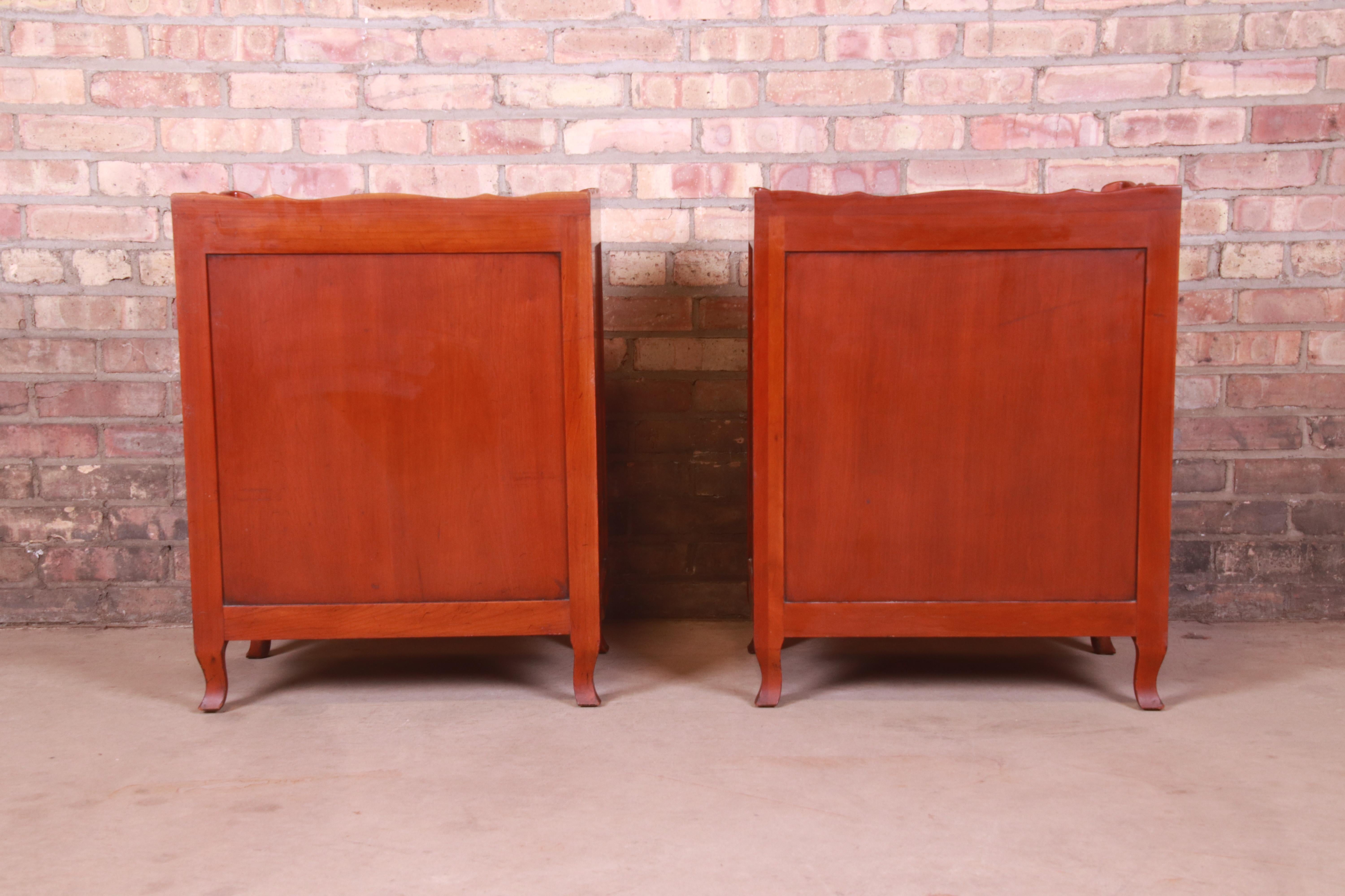 John Widdicomb French Provincial Louis XV Cherry Wood Nightstands, Circa 1940s For Sale 6
