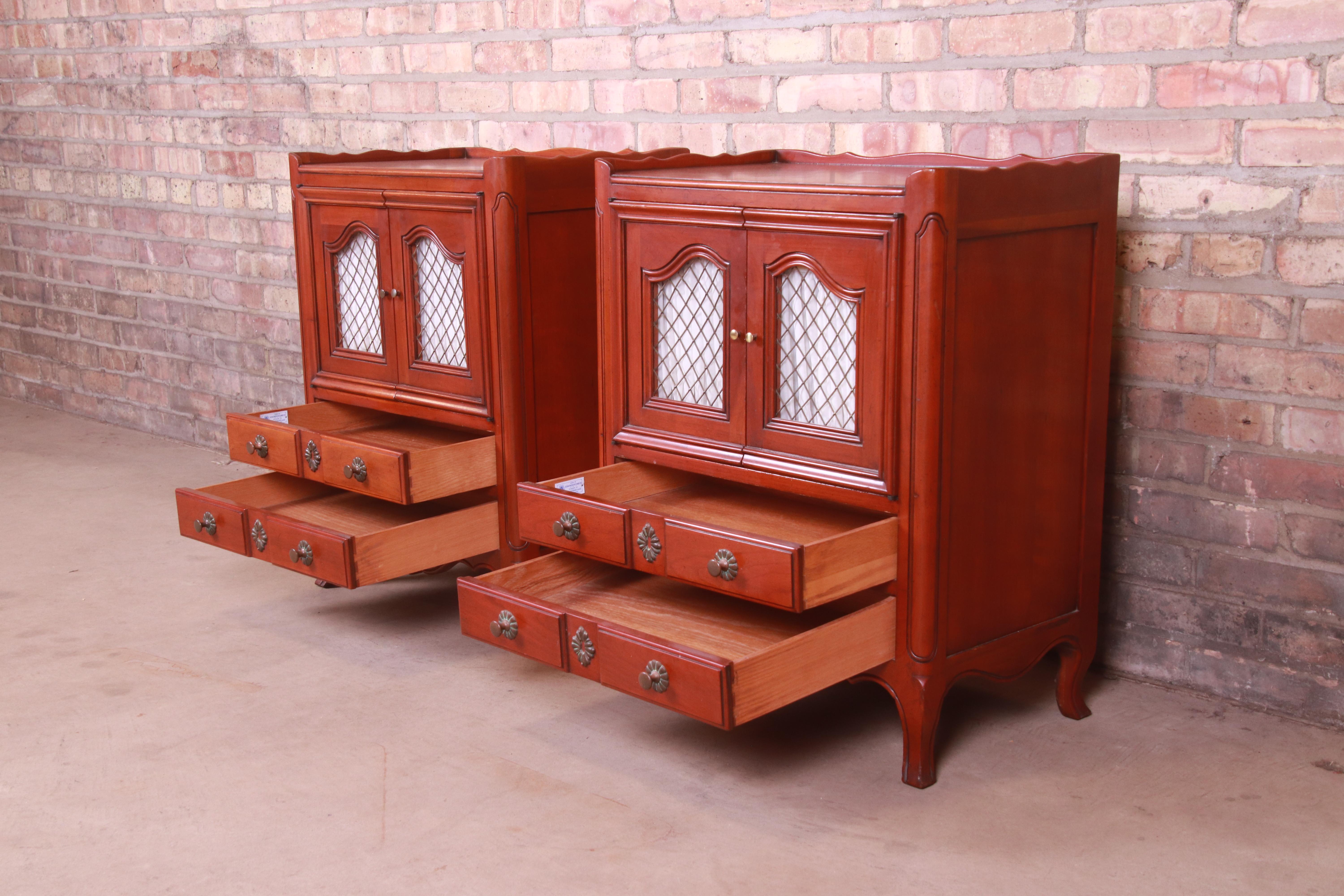 John Widdicomb French Provincial Louis XV Cherry Wood Nightstands, Circa 1940s For Sale 3