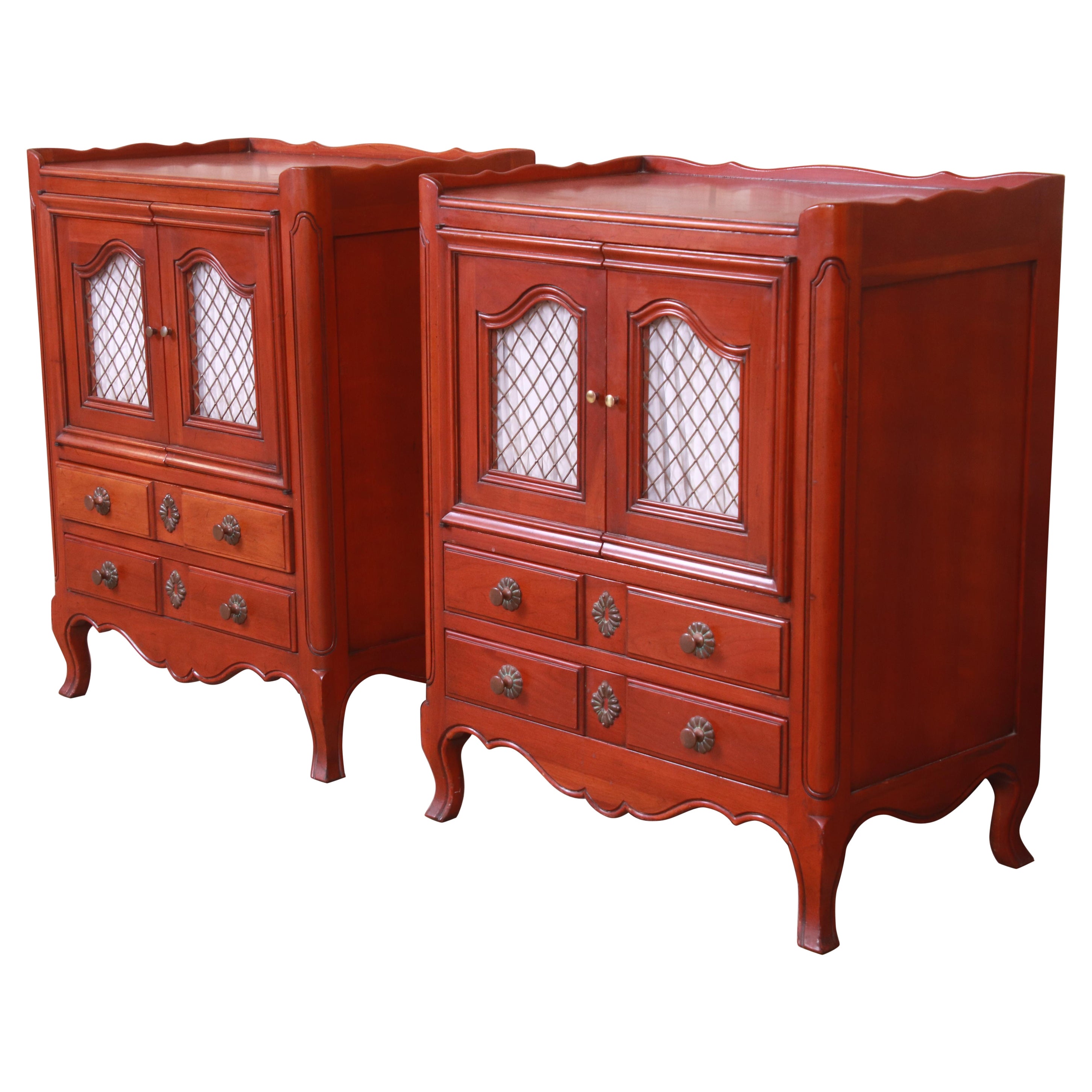 John Widdicomb French Provincial Louis XV Cherry Wood Nightstands, Circa 1940s