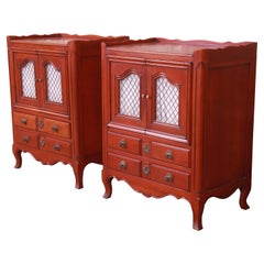 John Widdicomb French Provincial Louis XV Cherry Wood Nightstands, Circa 1940s