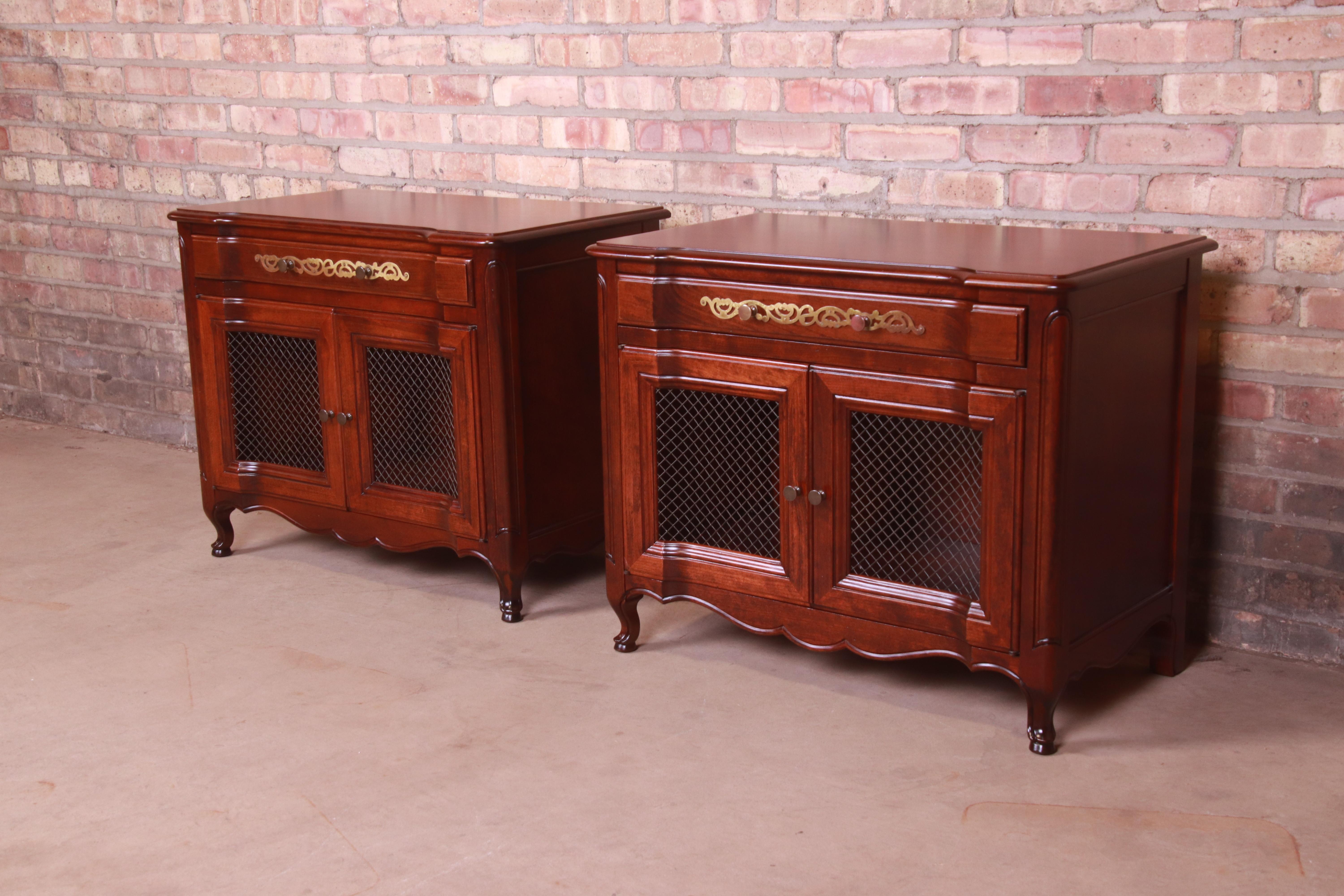 Mid-20th Century John Widdicomb French Provincial Louis XV Cherry Wood Nightstands, Refinished