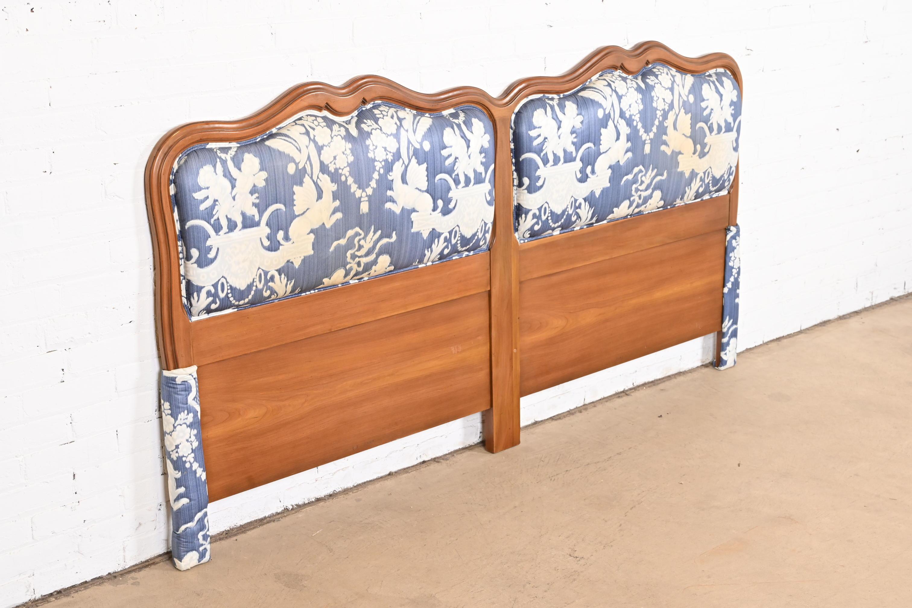 American John Widdicomb French Provincial Louis XV Cherry Wood Upholstered King Headboard For Sale