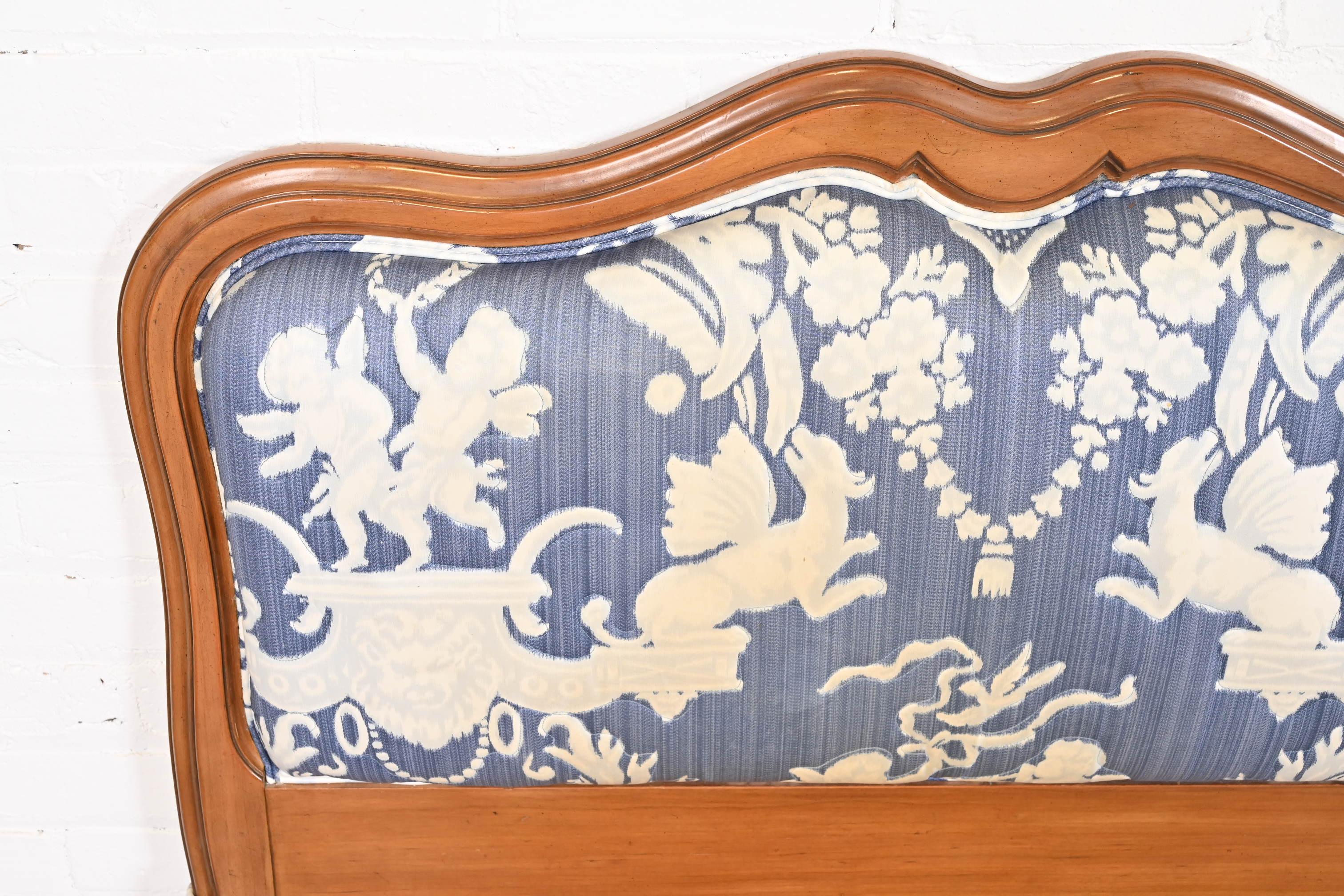 Mid-20th Century John Widdicomb French Provincial Louis XV Cherry Wood Upholstered King Headboard For Sale
