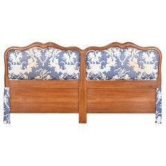 John Widdicomb French Provincial Louis XV Cherry Wood Upholstered King Headboard