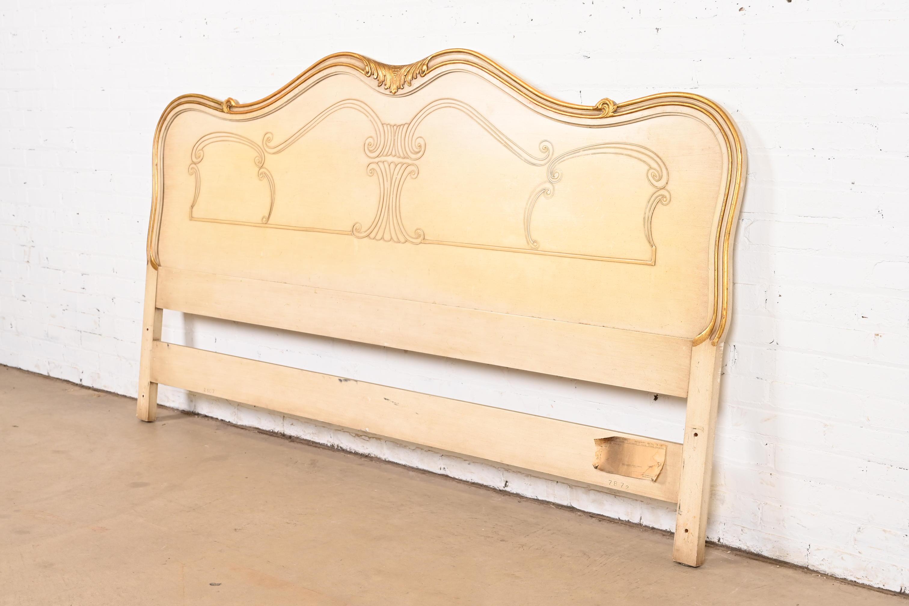 American John Widdicomb French Provincial Louis XV Cream Lacquered King Size Headboard