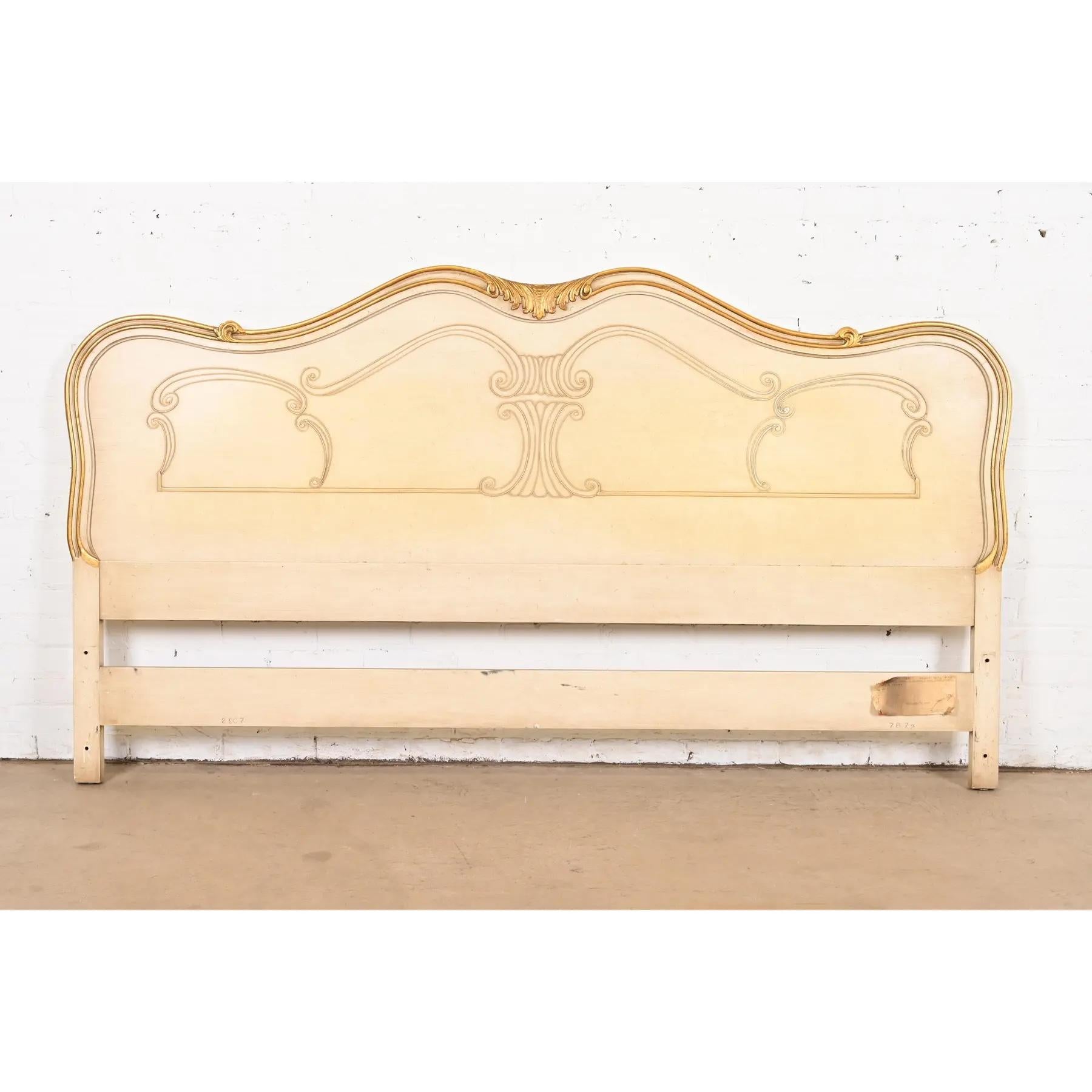 American John Widdicomb French Provincial Louis XV Cream Lacquered King Size Headboard