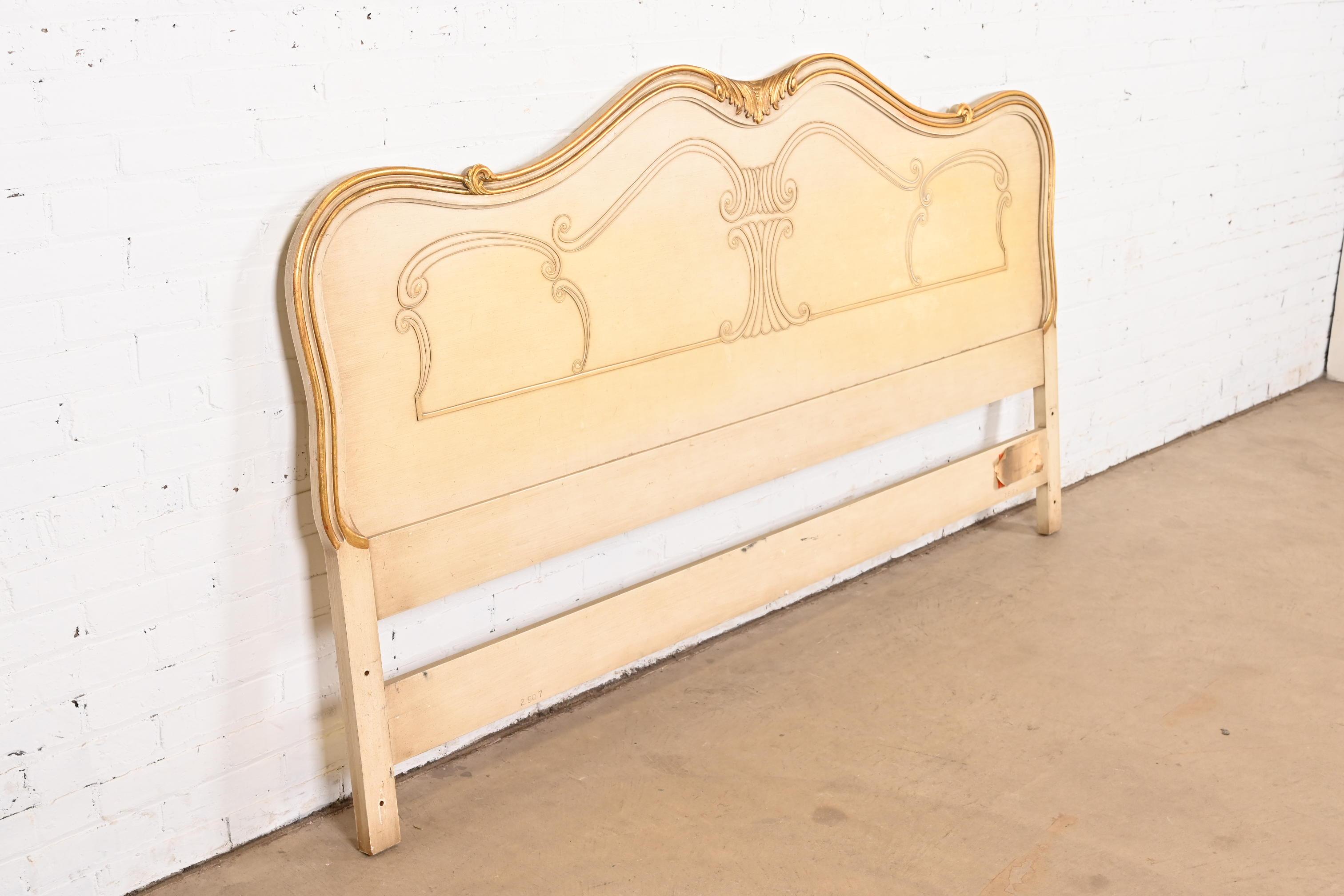 John Widdicomb French Provincial Louis XV Cream Lacquered King Size Headboard In Good Condition In South Bend, IN