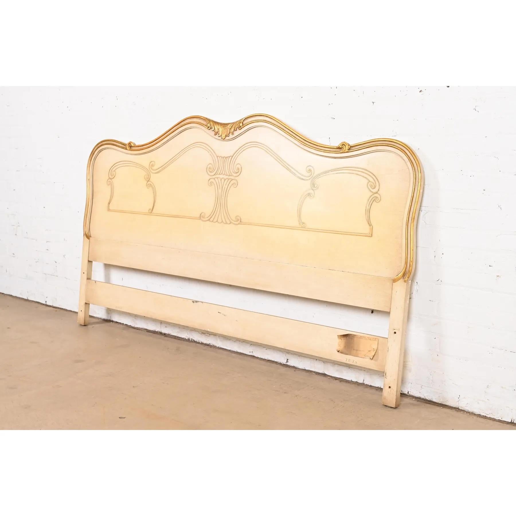 John Widdicomb French Provincial Louis XV Cream Lacquered King Size Headboard In Good Condition In South Bend, IN