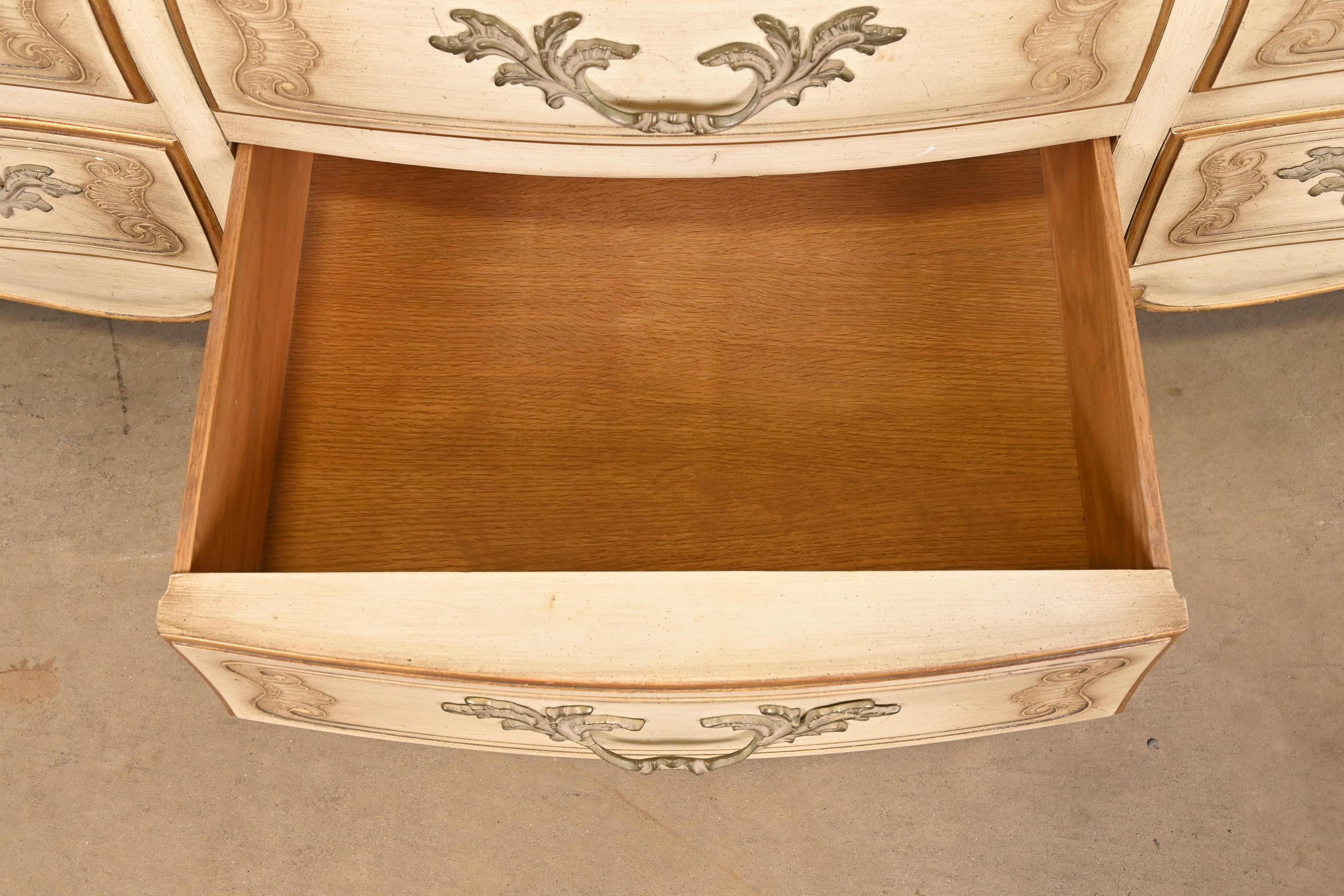 John Widdicomb French Provincial Louis XV Cream Lacquered Parcel Gilt Dresser For Sale 7