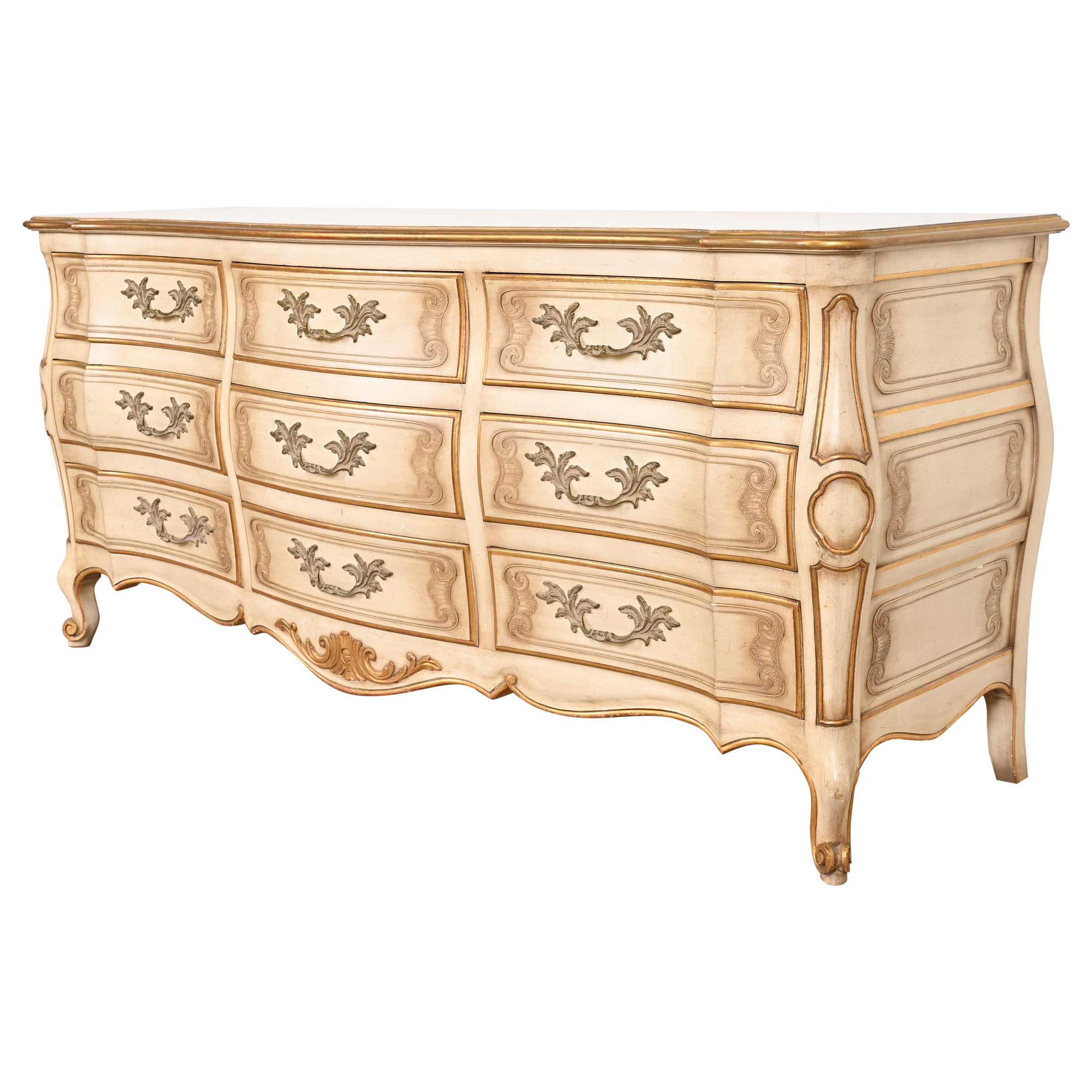 John Widdicomb French Provincial Louis XV Cream Lacquered Parcel Gilt Dresser