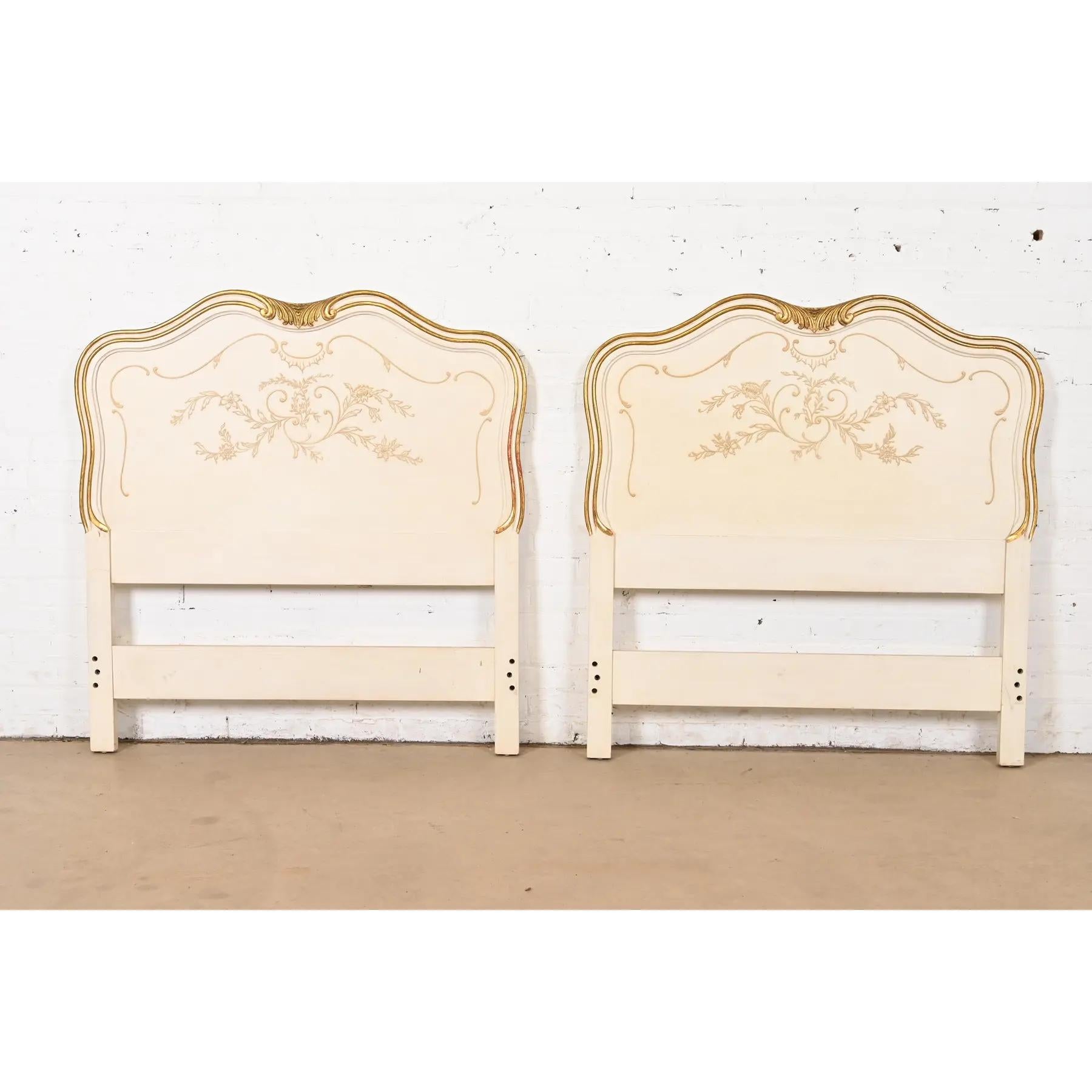 American John Widdicomb French Provincial Louis XV Cream Lacquered Twin Sized Headboards For Sale