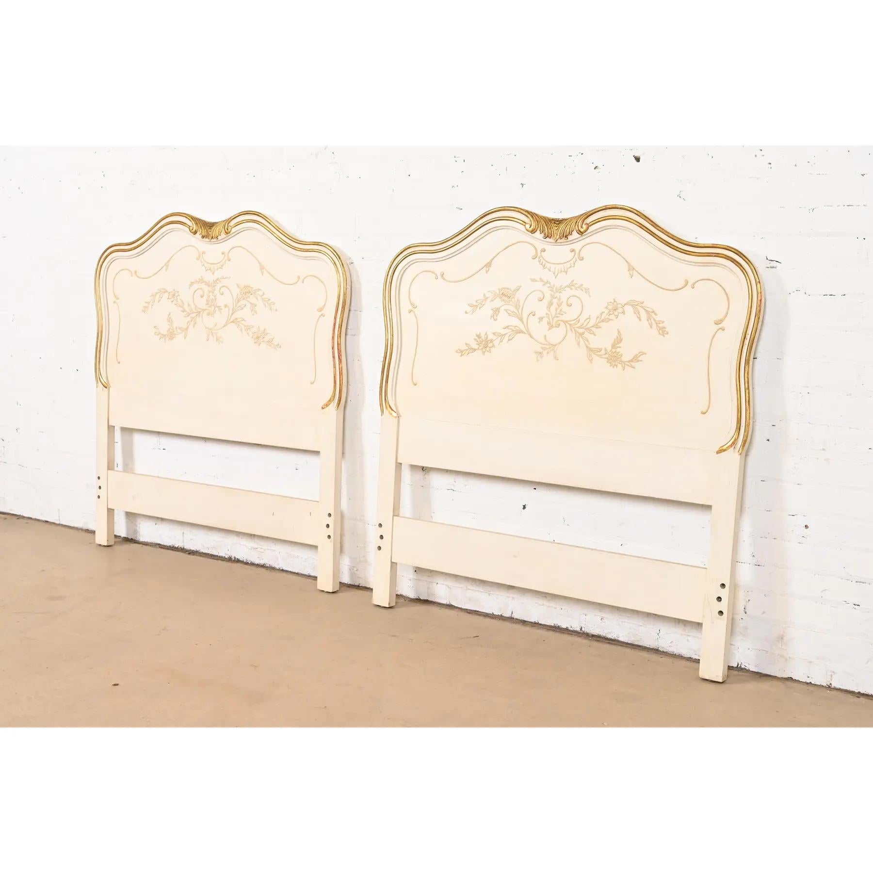 John Widdicomb French Provincial Louis XV Cream Lacquered Twin Sized Headboards In Good Condition For Sale In South Bend, IN