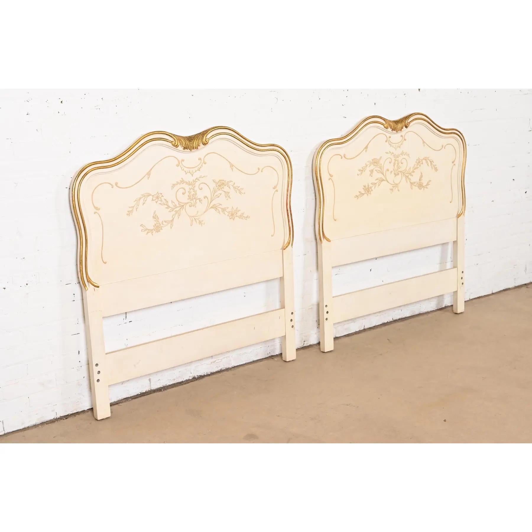 Mid-20th Century John Widdicomb French Provincial Louis XV Cream Lacquered Twin Sized Headboards For Sale