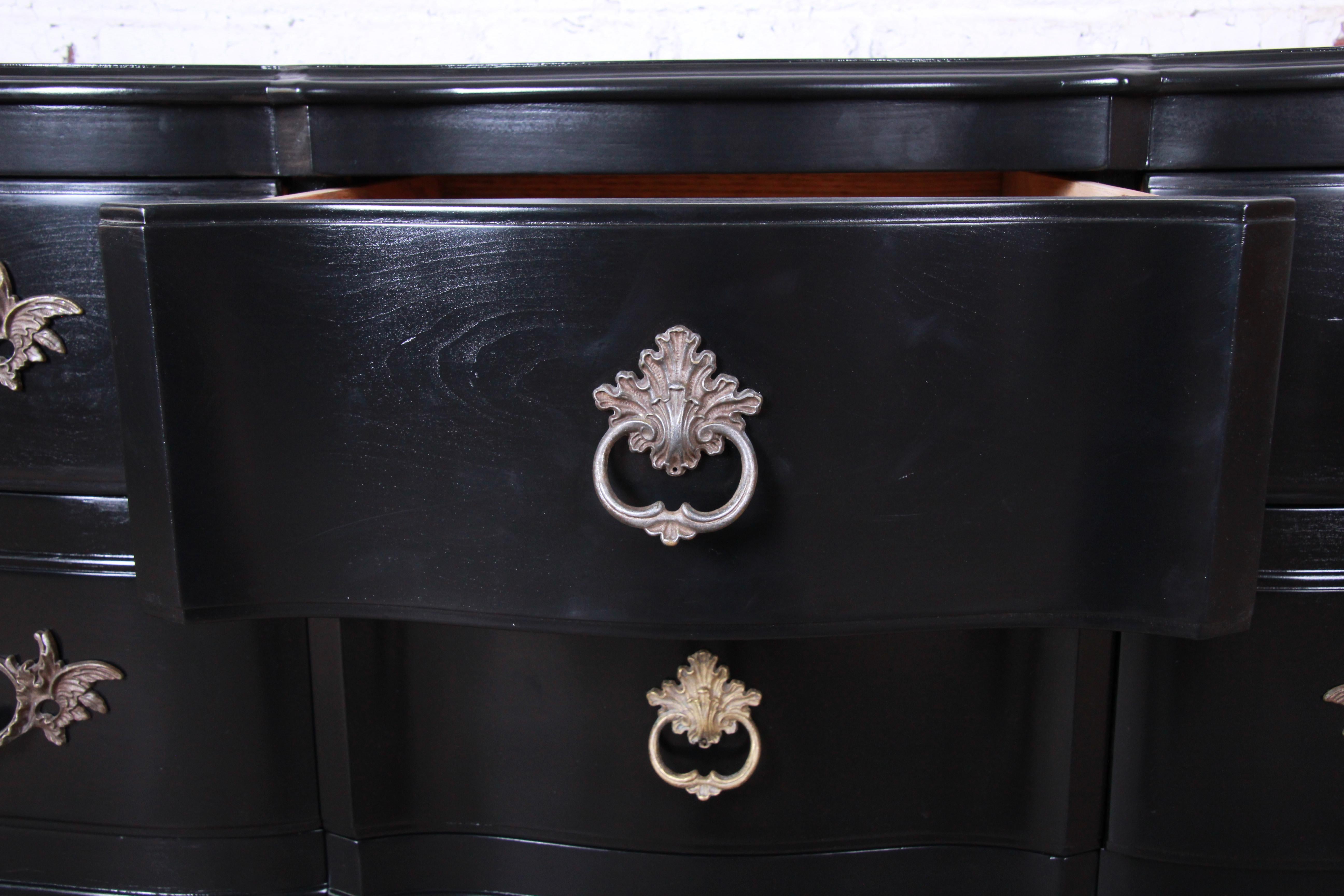 John Widdicomb French Provincial Louis XV Ebonized Dresser, Newly Refinished 3
