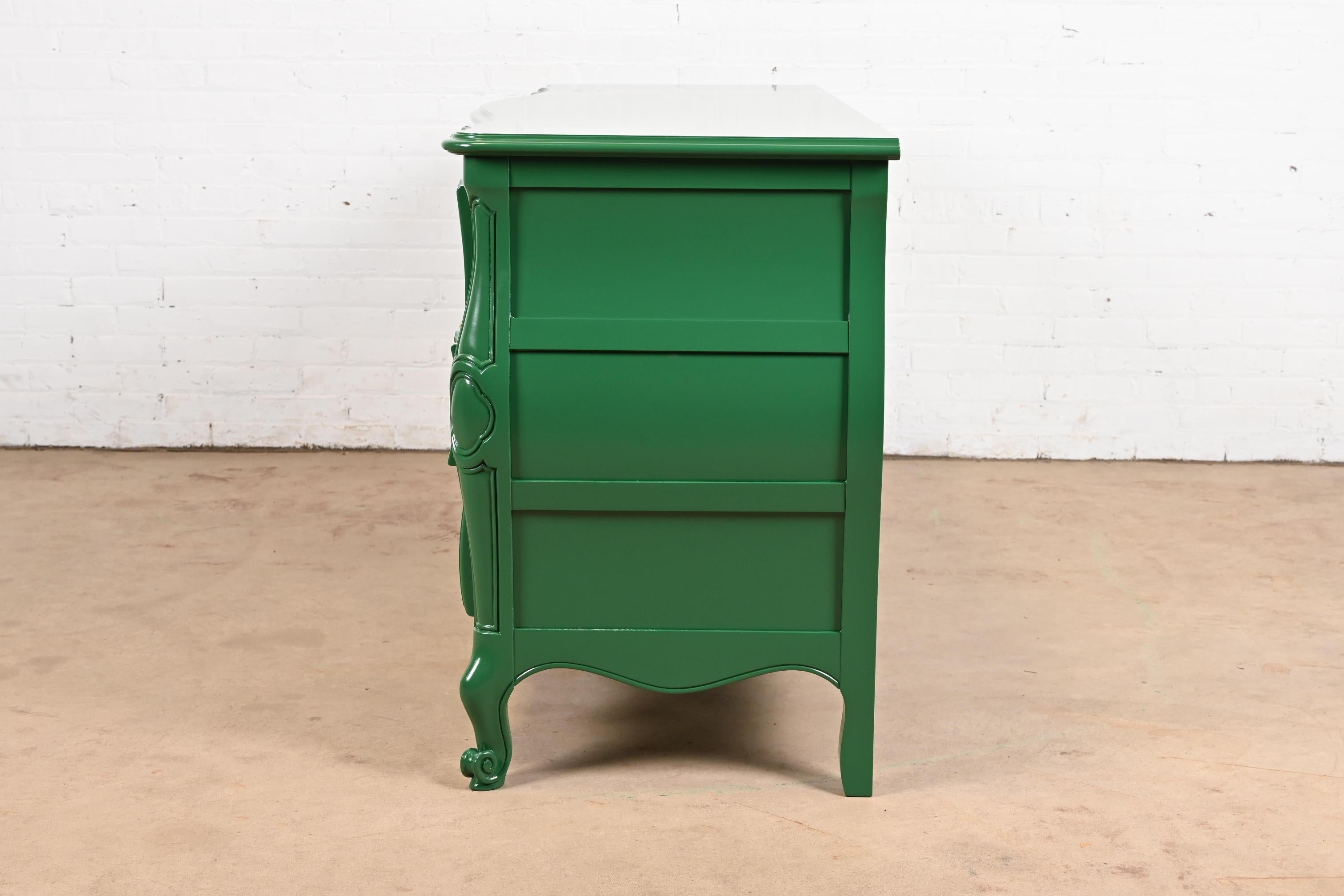 John Widdicomb French Provincial Louis XV Green Lacquered Triple Dresser For Sale 5