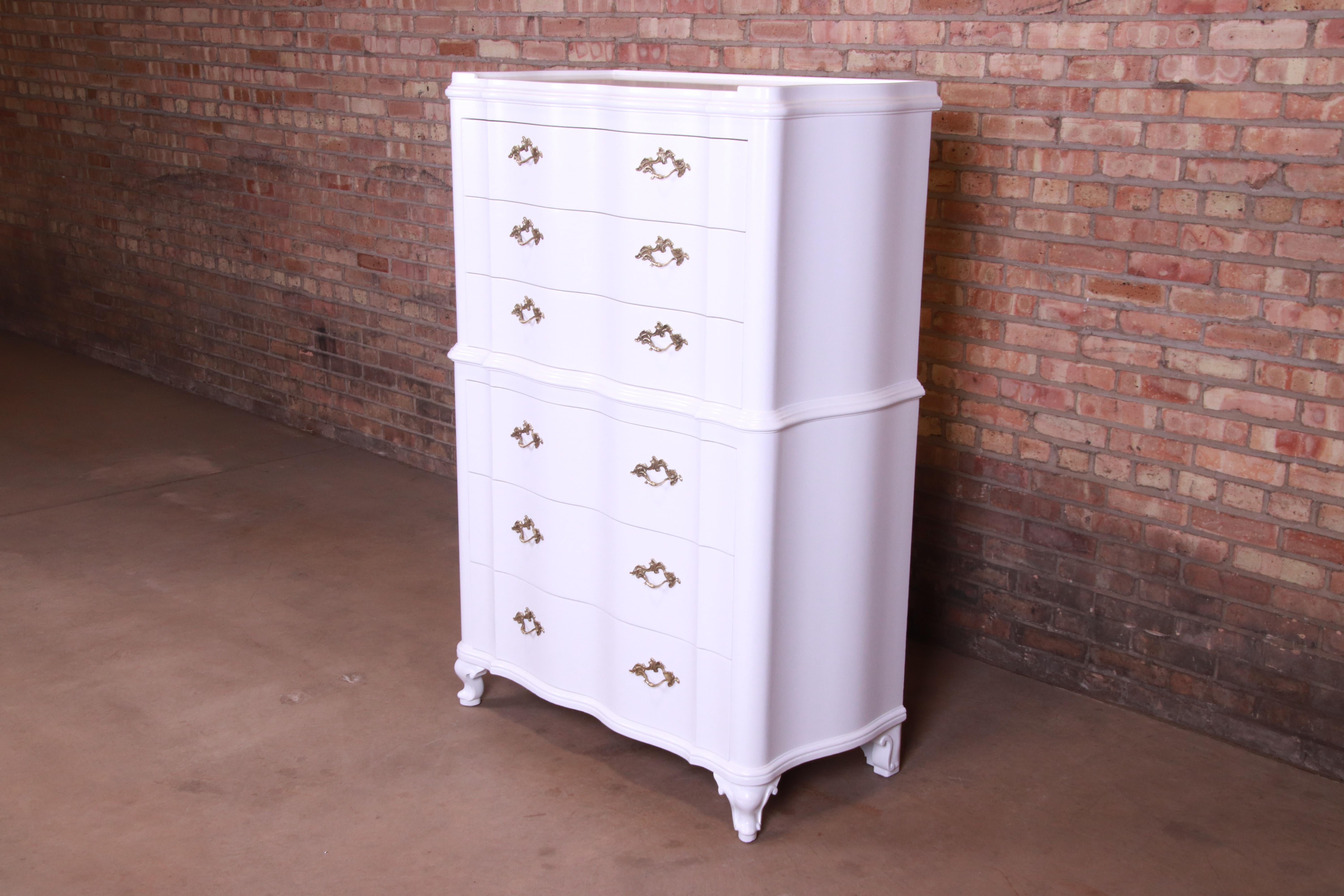 American John Widdicomb French Provincial Louis XV Lacquered Highboy Dresser, Refinished For Sale