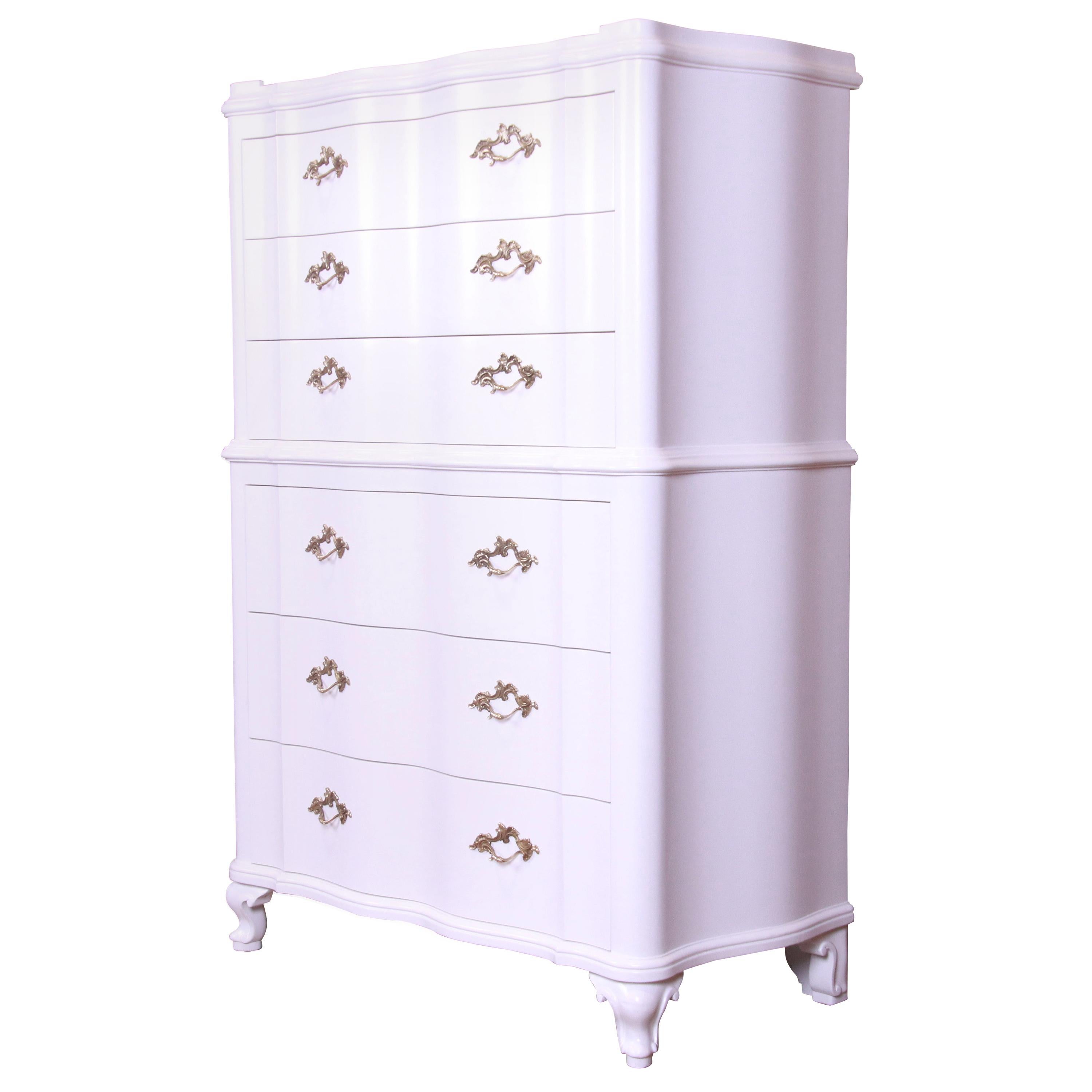 John Widdicomb French Provincial Louis XV Lacquered Highboy Dresser, Refinished