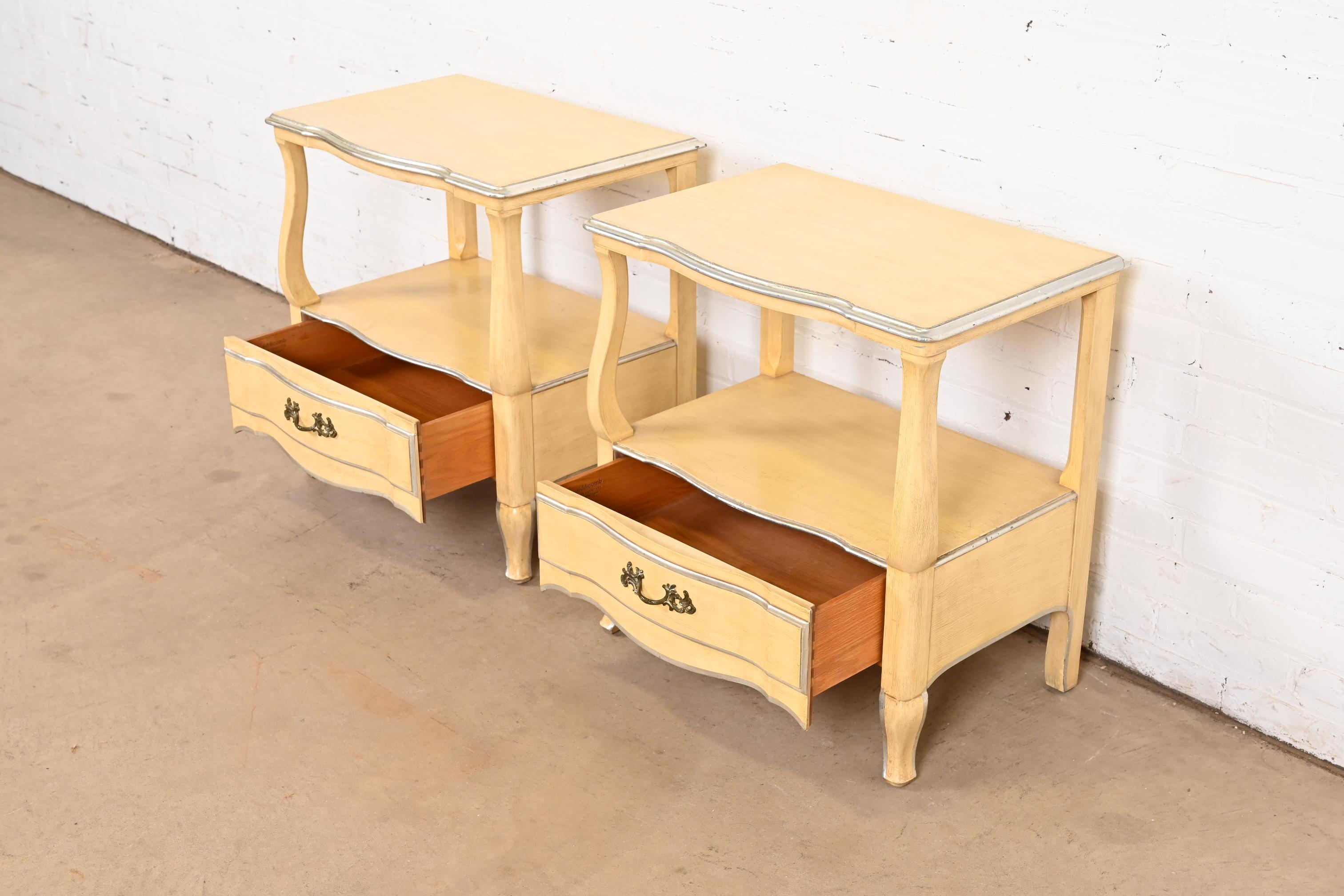 Brass John Widdicomb French Provincial Louis XV Nightstands, 1950s For Sale