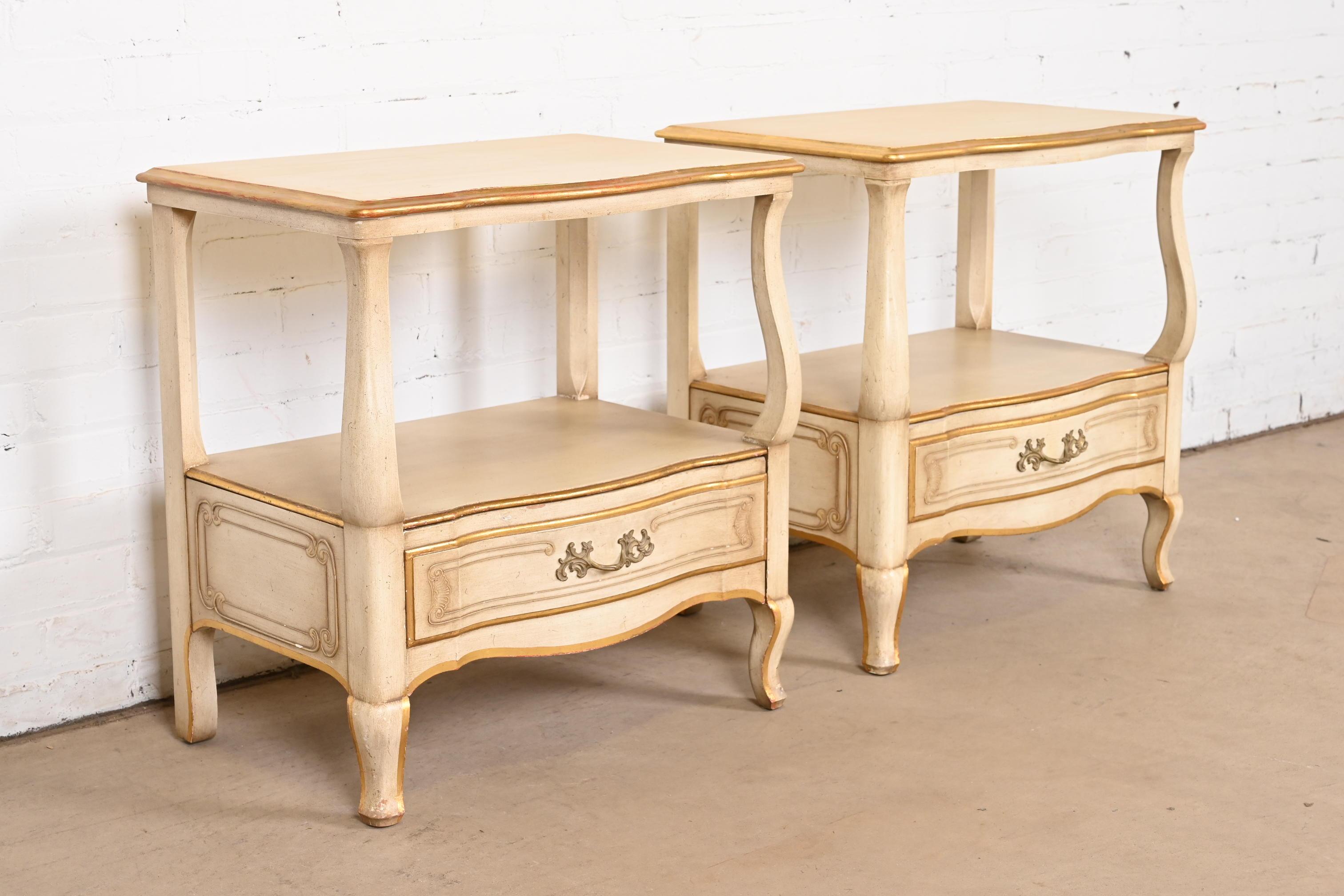 Brass John Widdicomb French Provincial Louis XV Nightstands, Circa 1950s For Sale