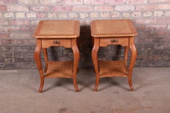John Widdicomb French Provincial Louis XV Oak and Burl Wood Nightstands, Pair