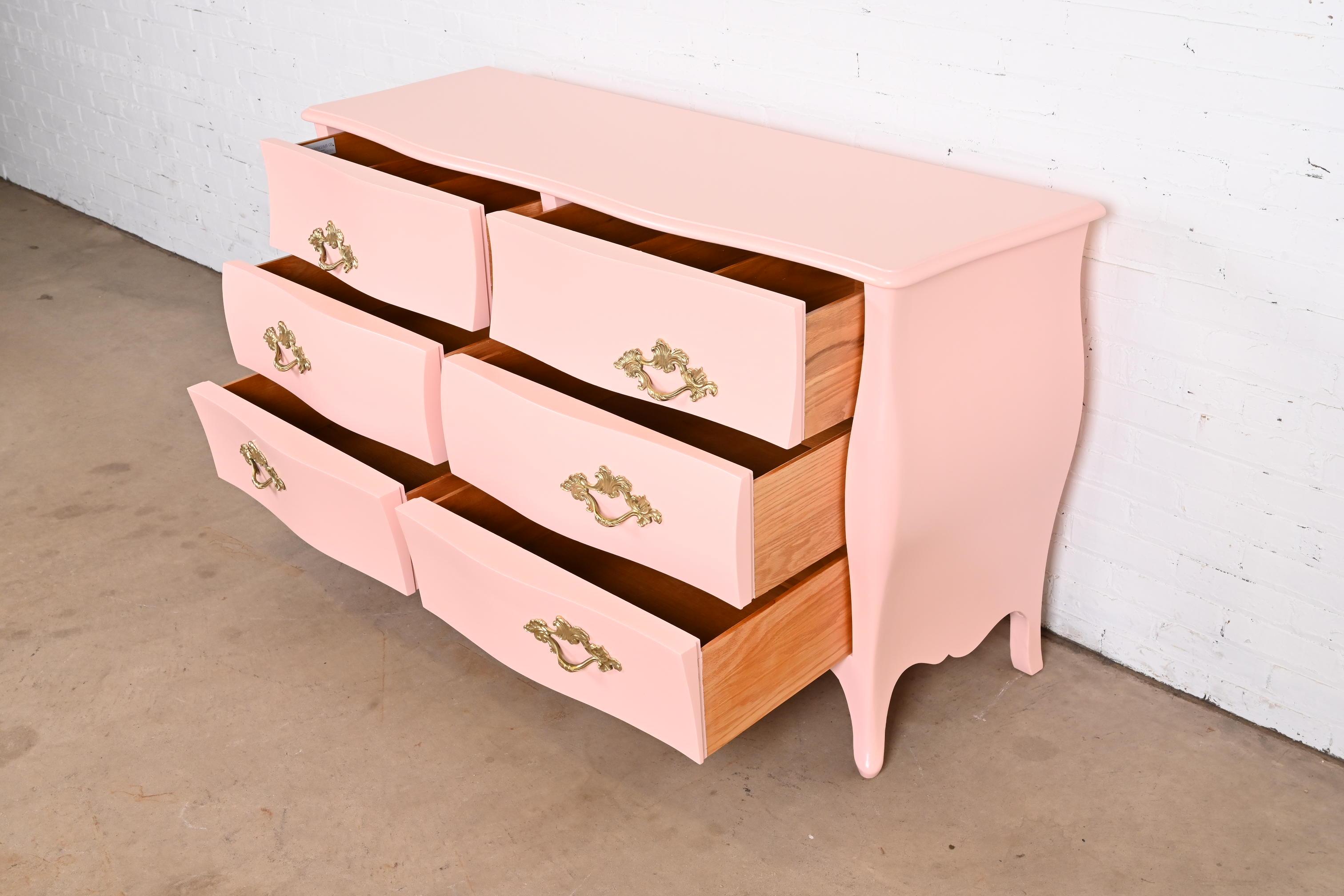 John Widdicomb French Provincial Louis XV Pink Lacquered Dresser, Refinished For Sale 4