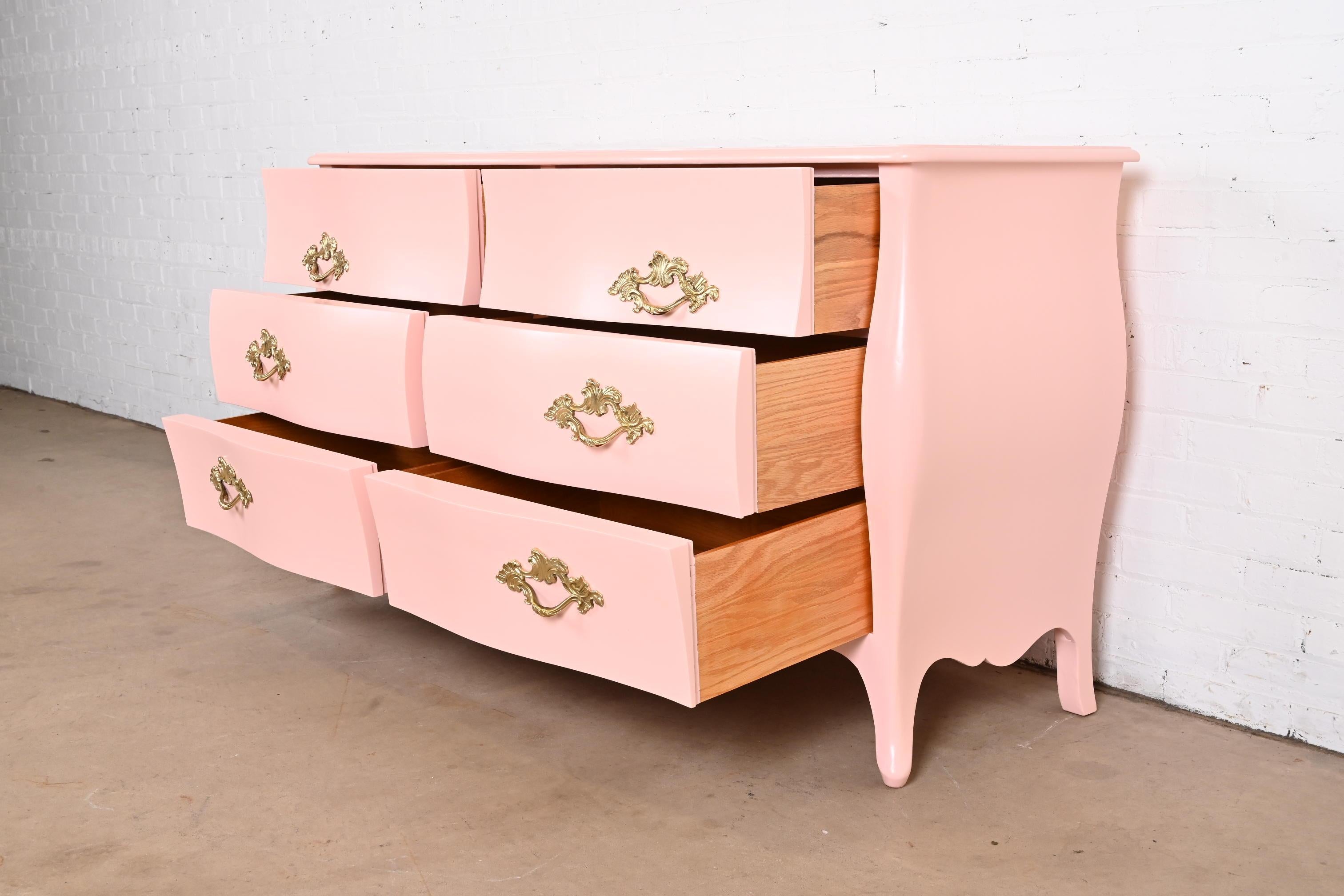 John Widdicomb French Provincial Louis XV Pink Lacquered Dresser, Refinished For Sale 5