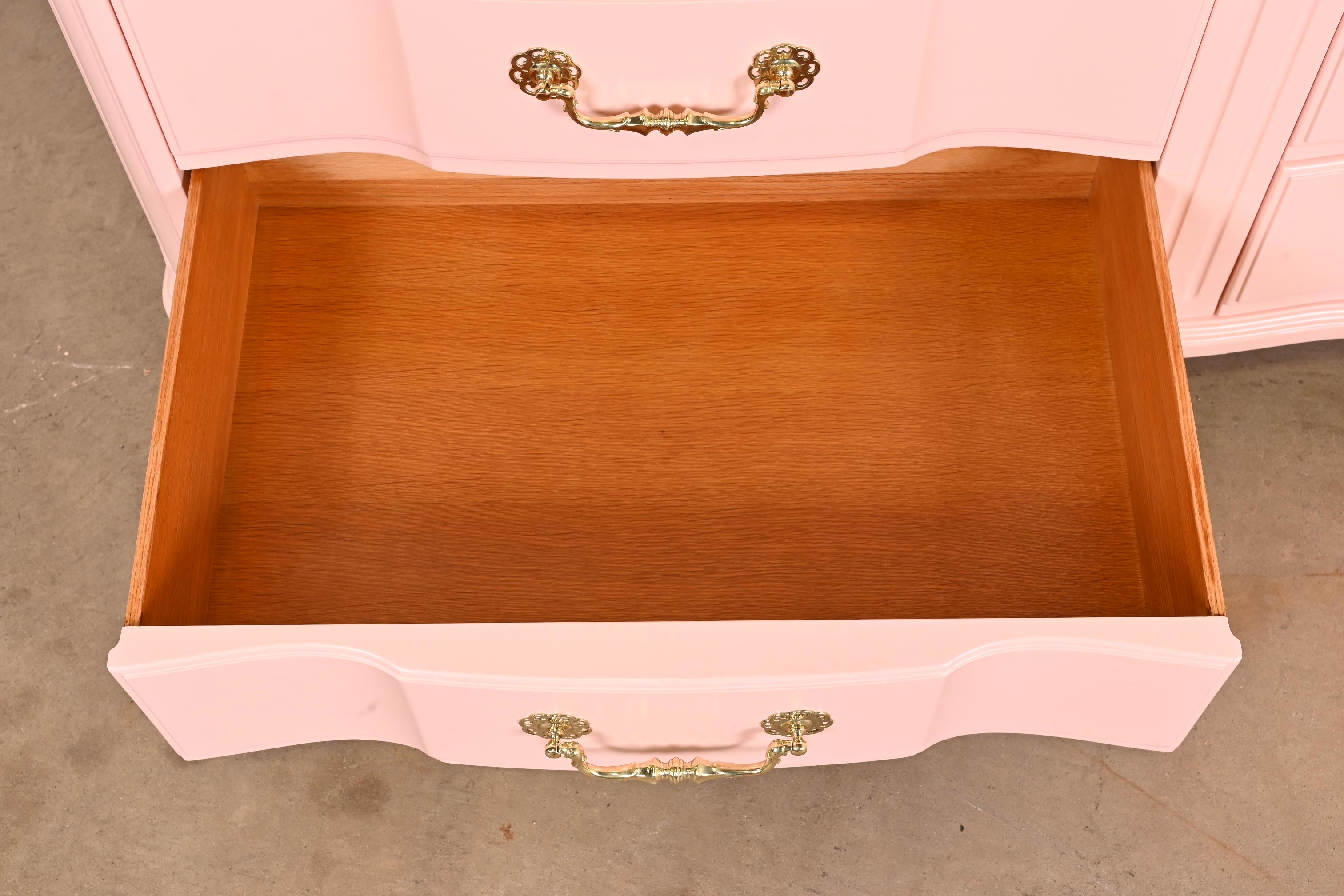 John Widdicomb French Provincial Louis XV Pink Lacquered Dresser, Refinished 6