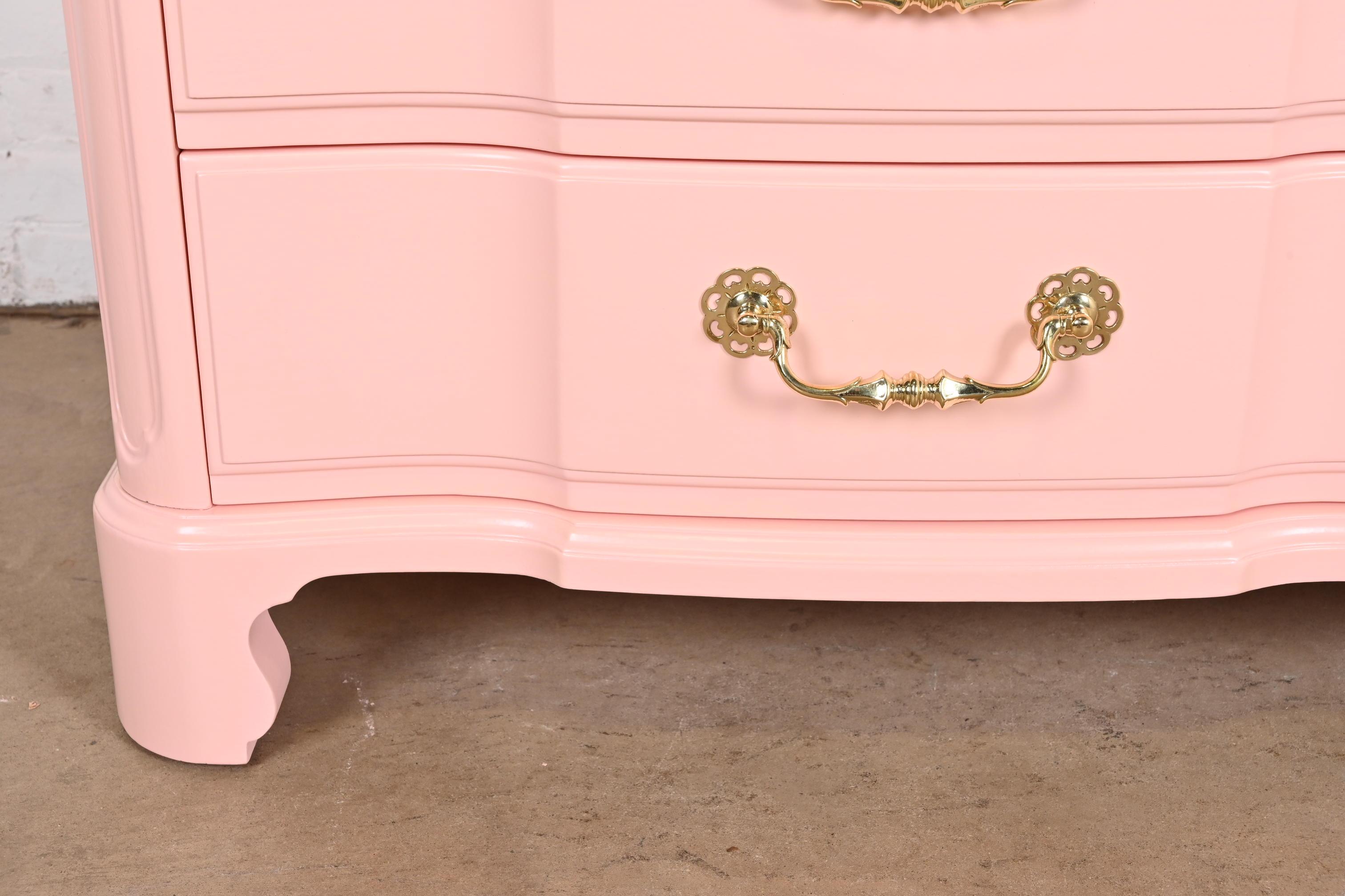John Widdicomb French Provincial Louis XV Pink Lacquered Dresser, Refinished 8