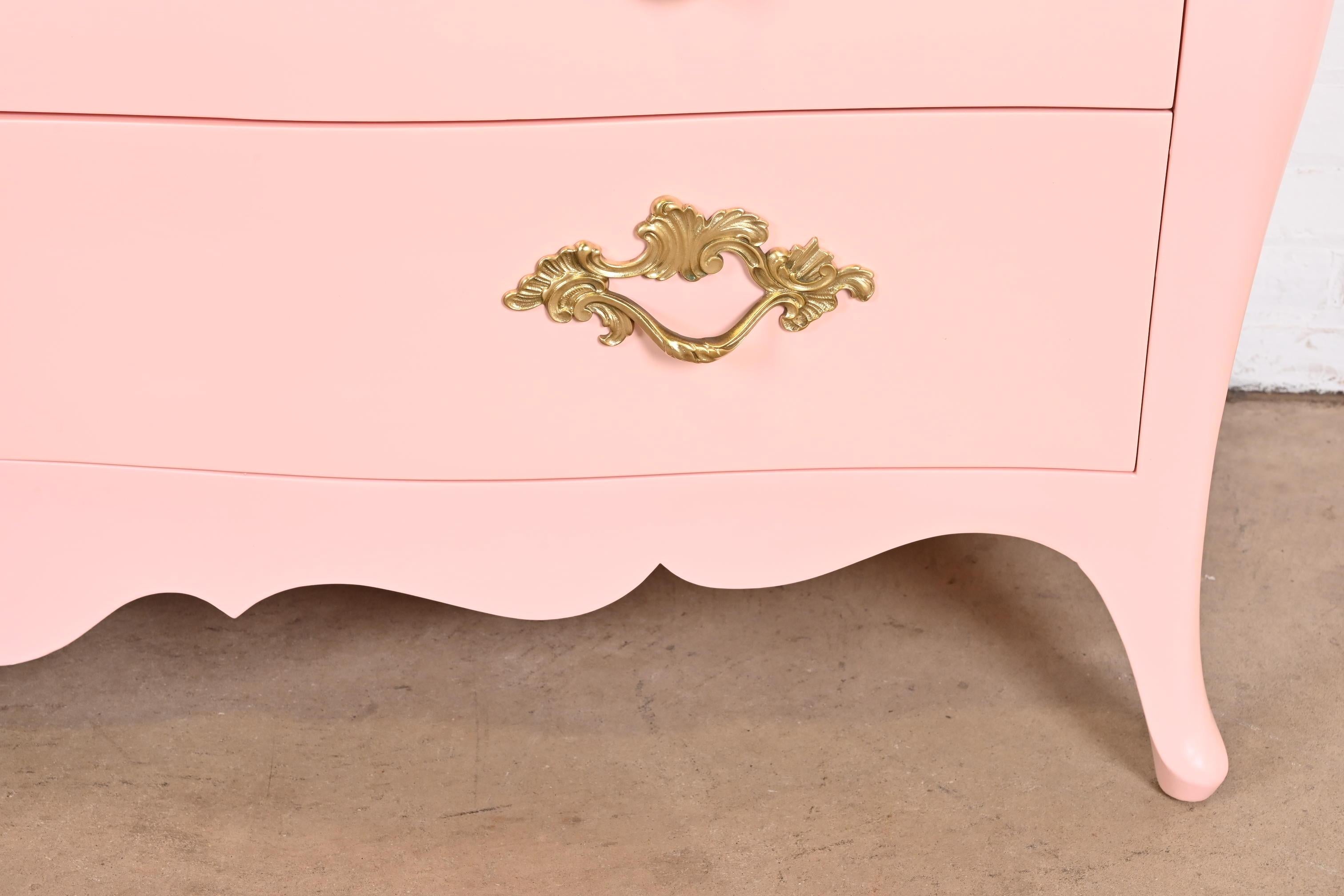 John Widdicomb French Provincial Louis XV Pink Lacquered Dresser, Refinished For Sale 9