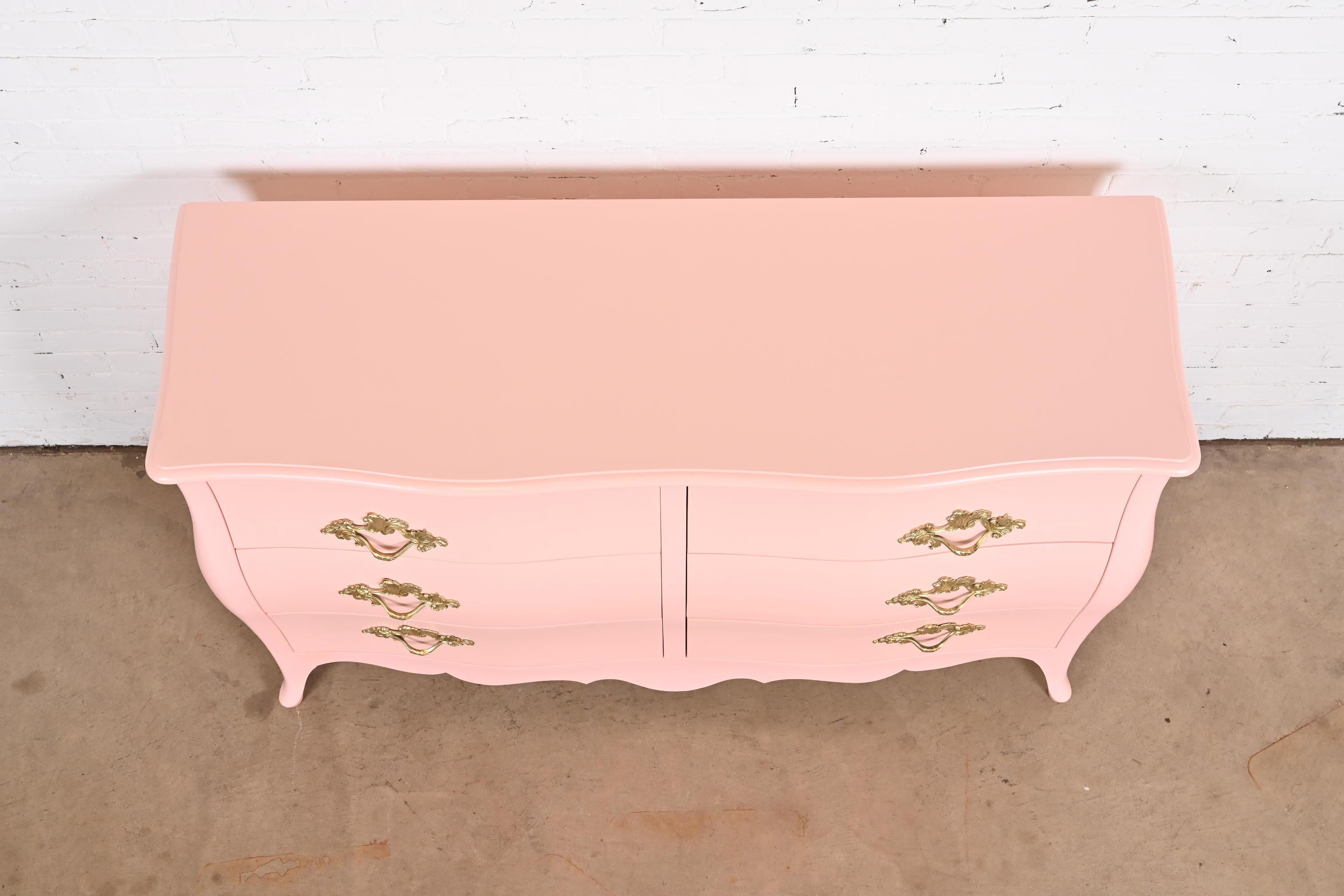 John Widdicomb French Provincial Louis XV Pink Lacquered Dresser, Refinished For Sale 10