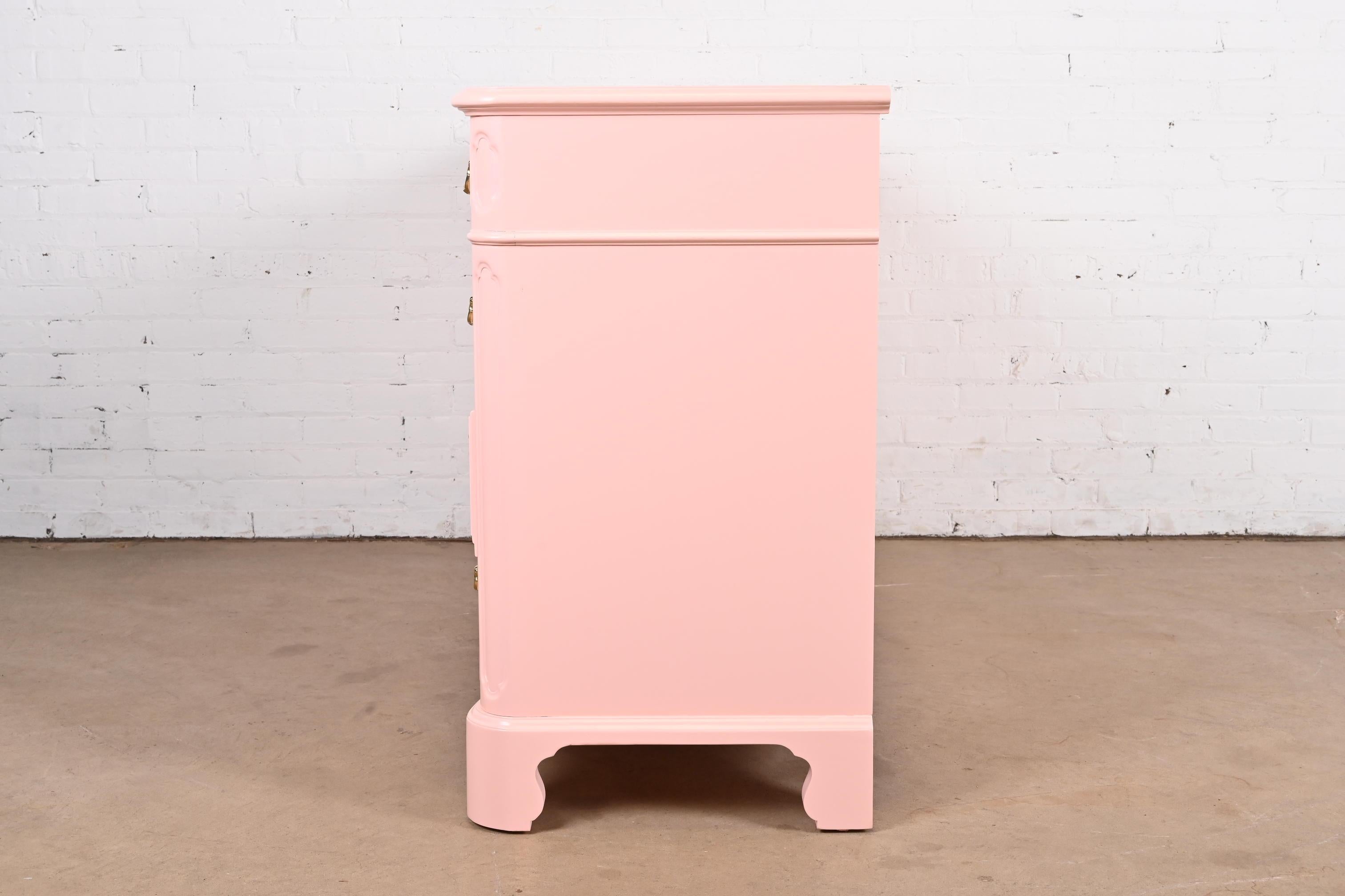 John Widdicomb French Provincial Louis XV Pink Lacquered Dresser, Refinished 10