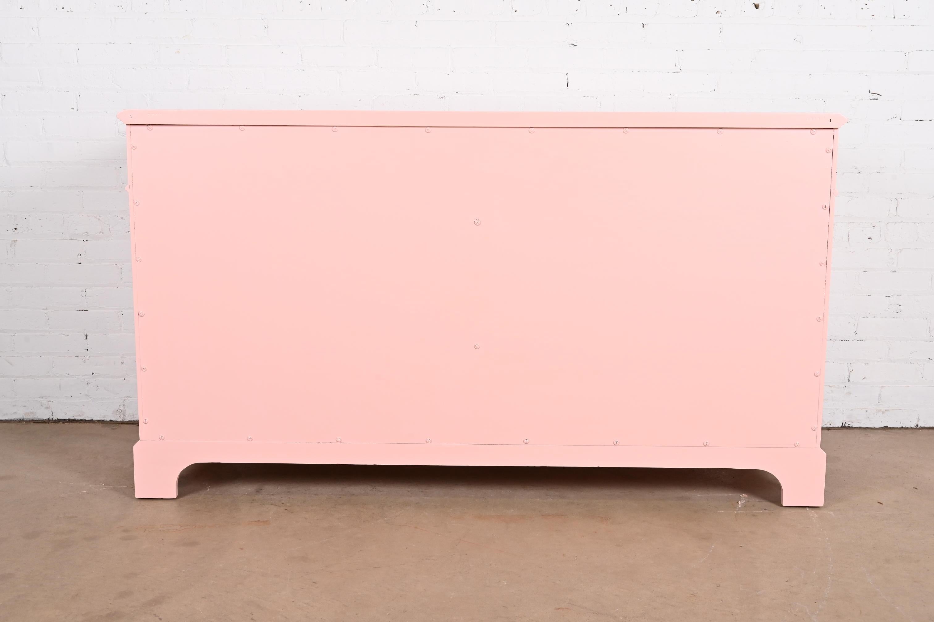 John Widdicomb French Provincial Louis XV Pink Lacquered Dresser, Refinished 11