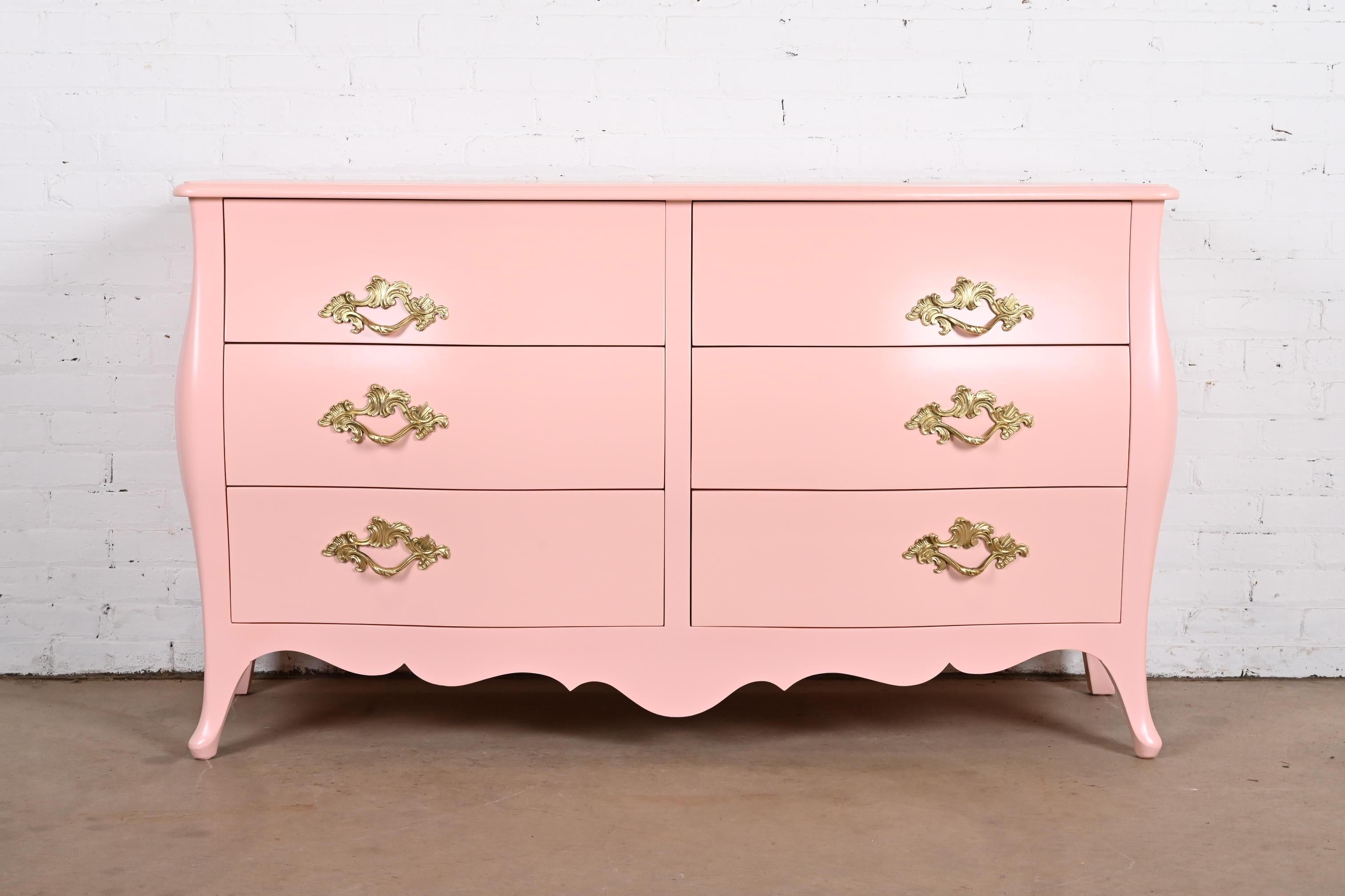 American John Widdicomb French Provincial Louis XV Pink Lacquered Dresser, Refinished For Sale