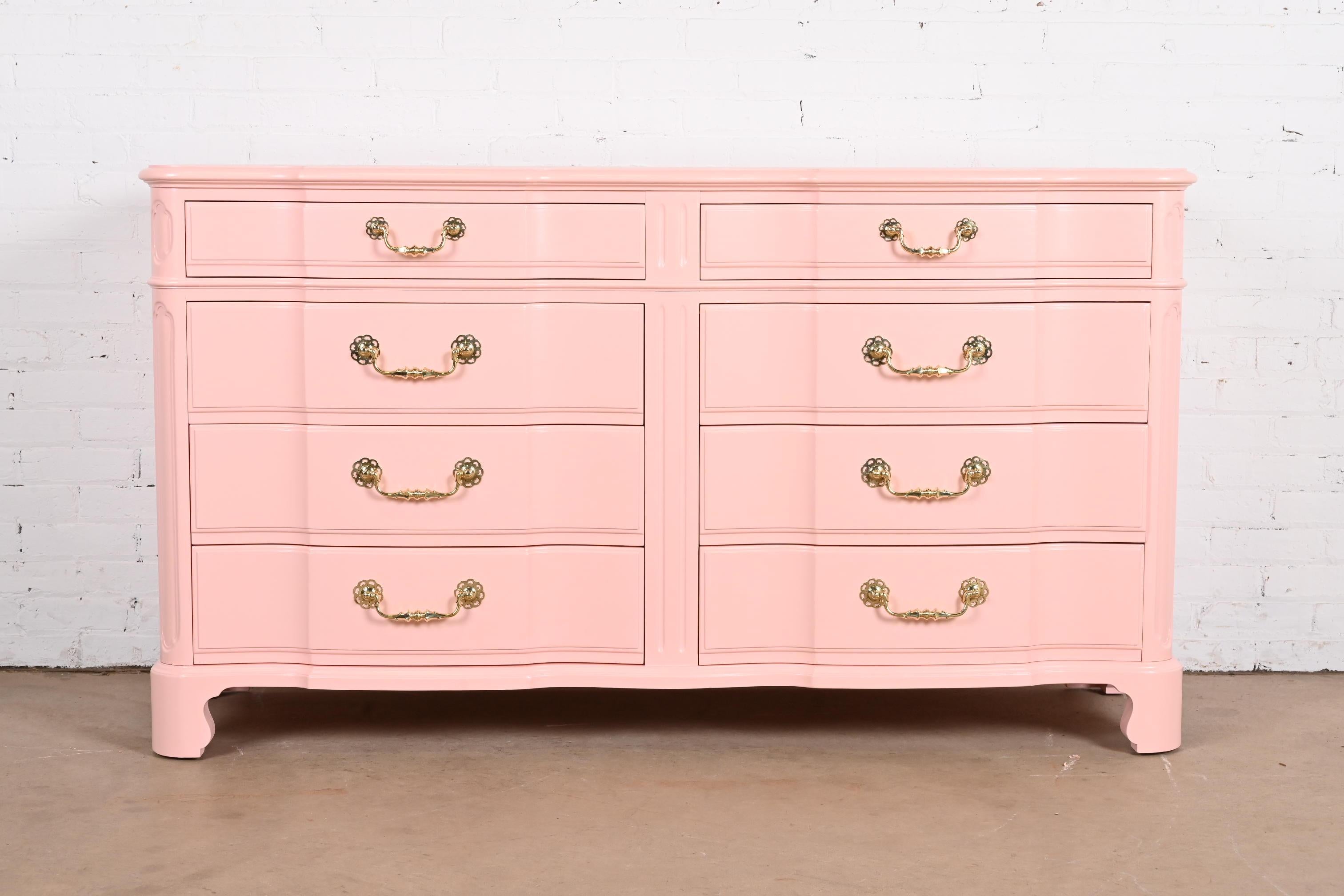 American John Widdicomb French Provincial Louis XV Pink Lacquered Dresser, Refinished