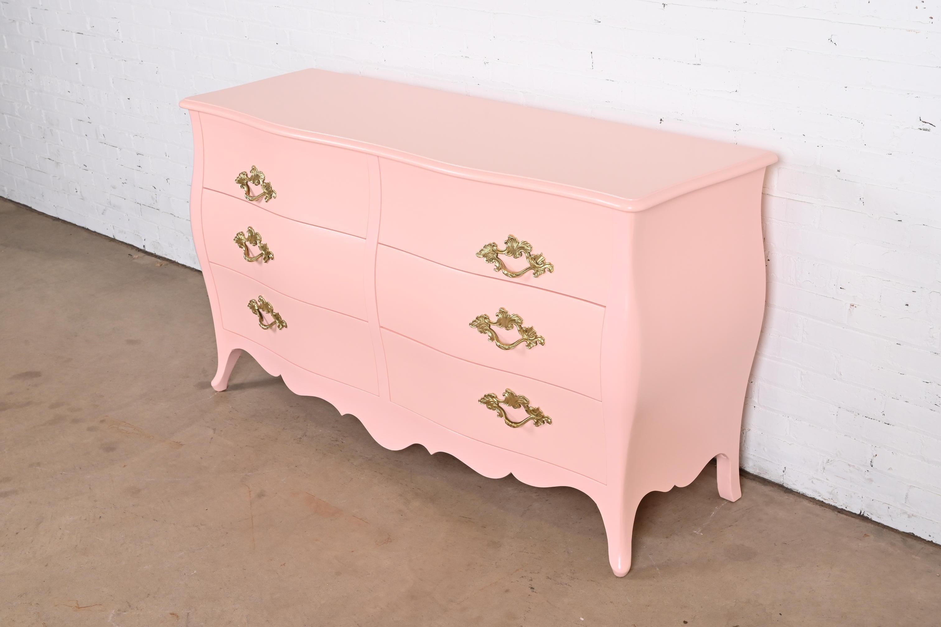 Mid-20th Century John Widdicomb French Provincial Louis XV Pink Lacquered Dresser, Refinished For Sale