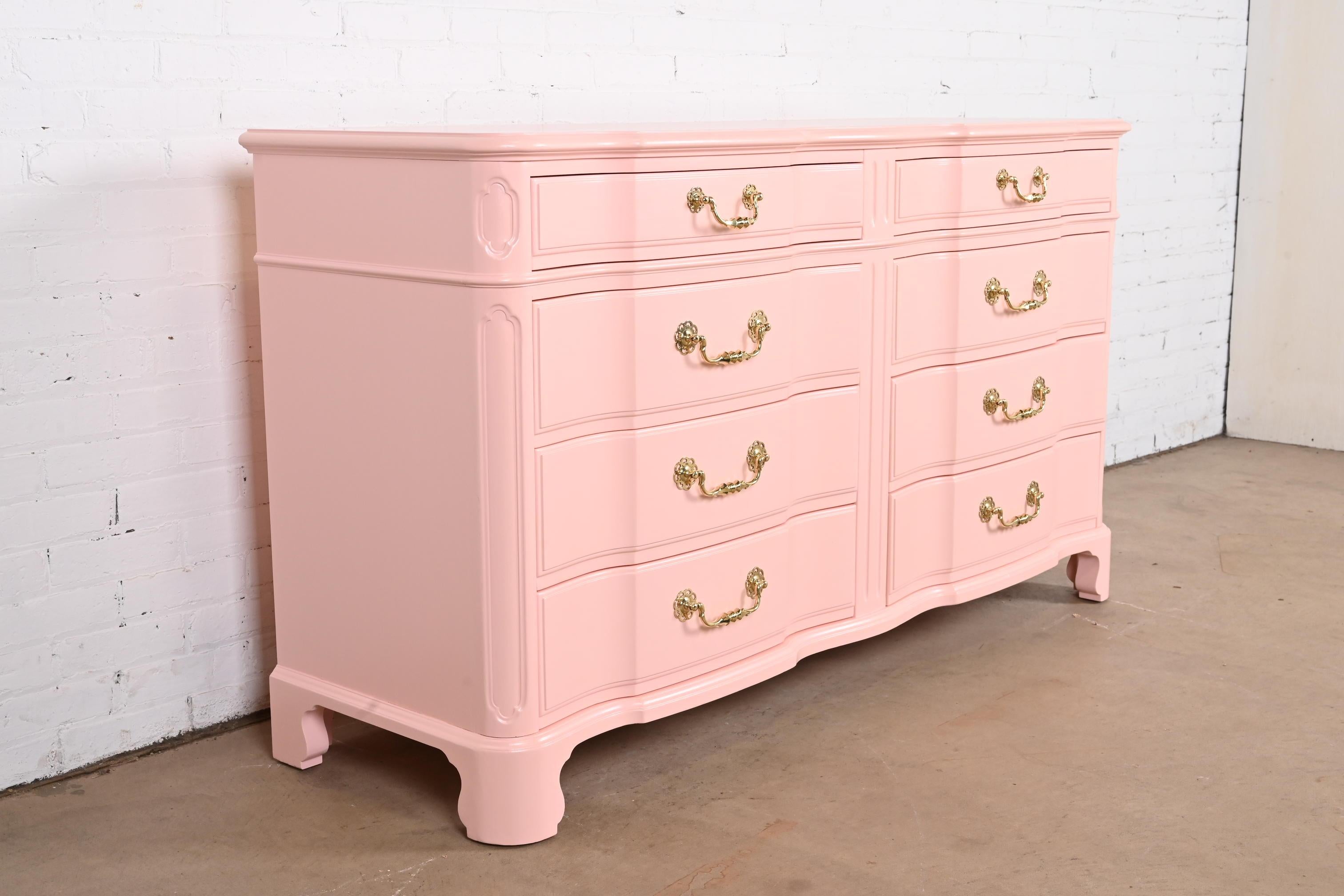 Mid-20th Century John Widdicomb French Provincial Louis XV Pink Lacquered Dresser, Refinished