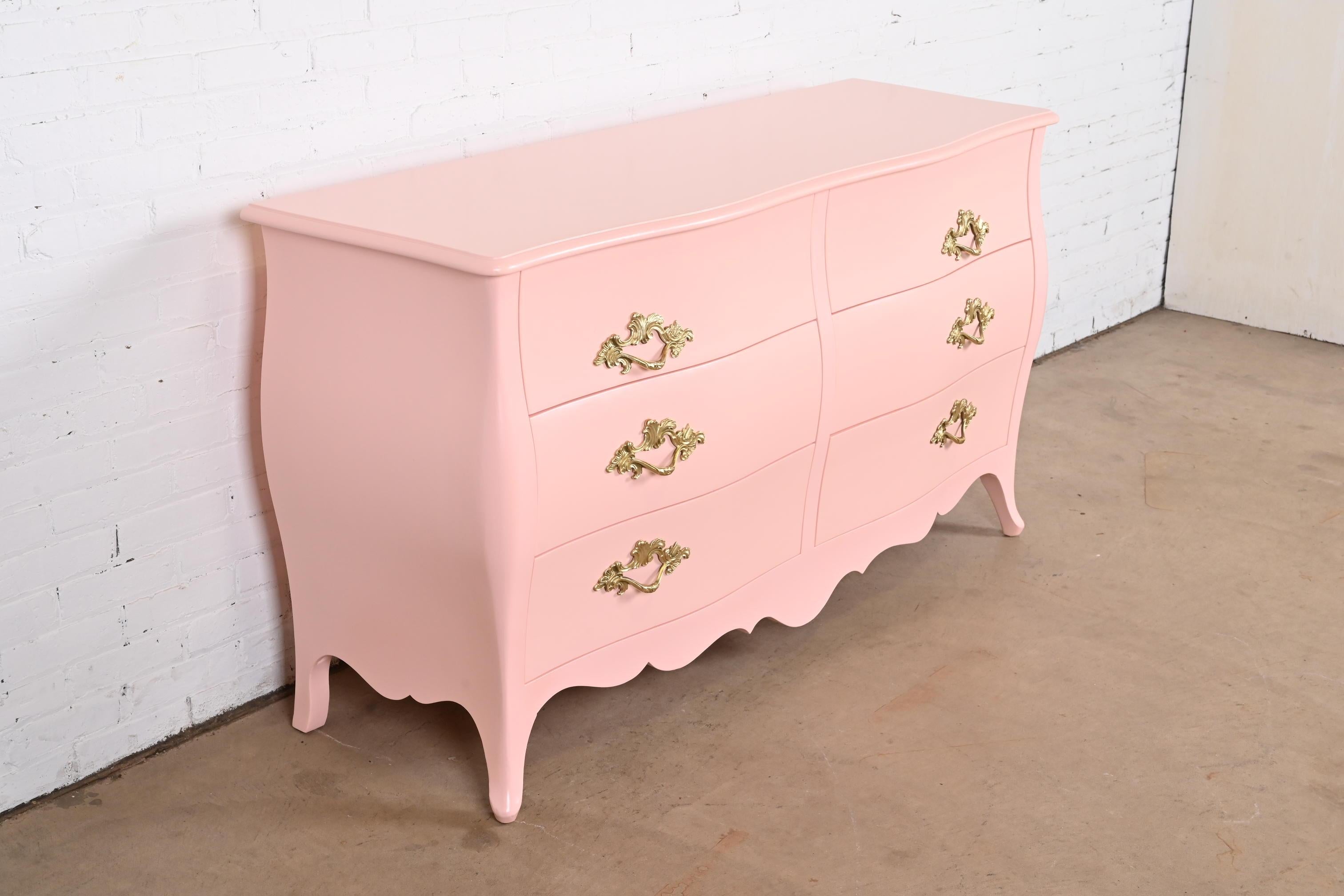 John Widdicomb French Provincial Louis XV Pink Lacquered Dresser, Refinished For Sale 1