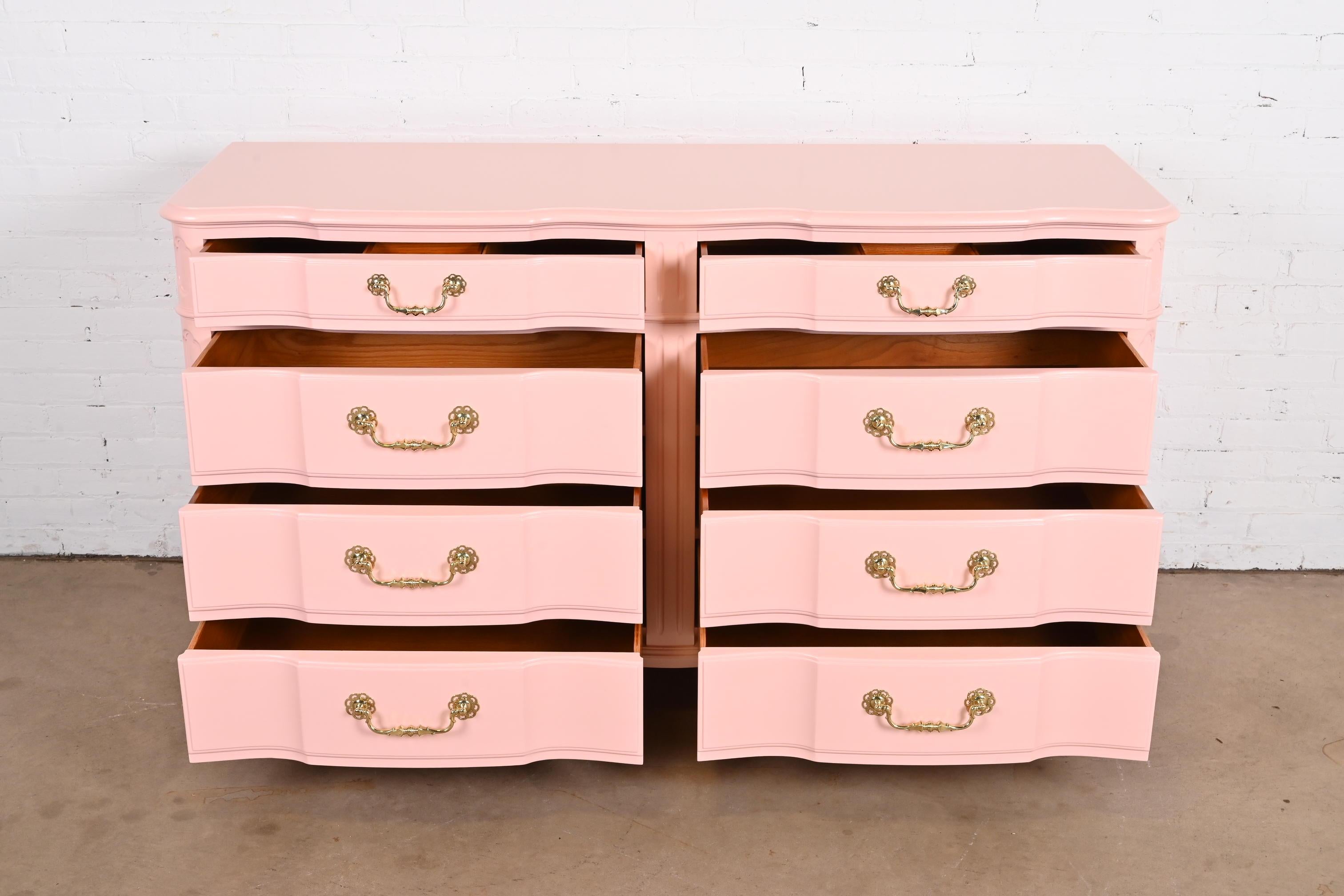 John Widdicomb French Provincial Louis XV Pink Lacquered Dresser, Refinished 1