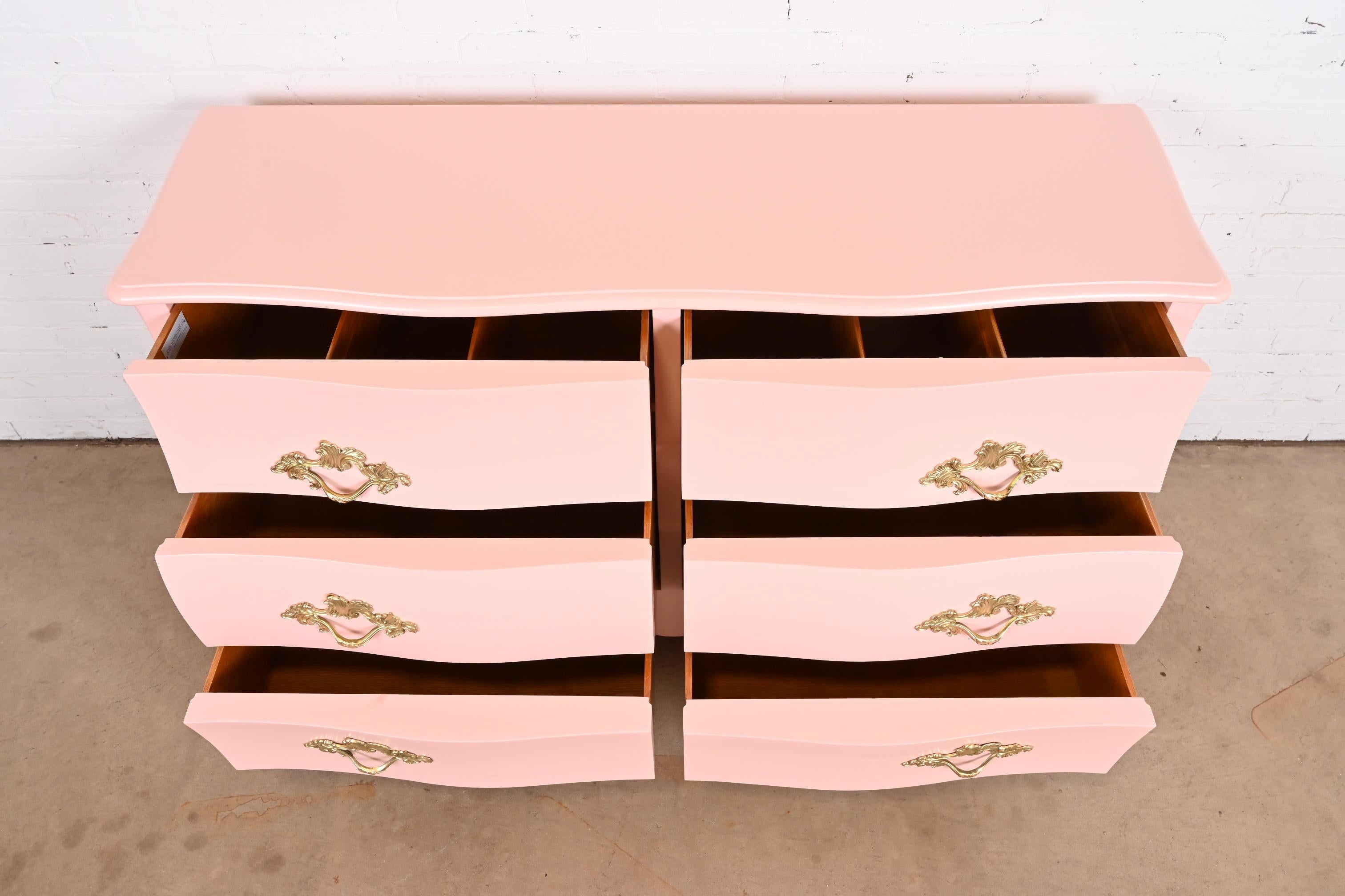 John Widdicomb French Provincial Louis XV Pink Lacquered Dresser, Refinished For Sale 2