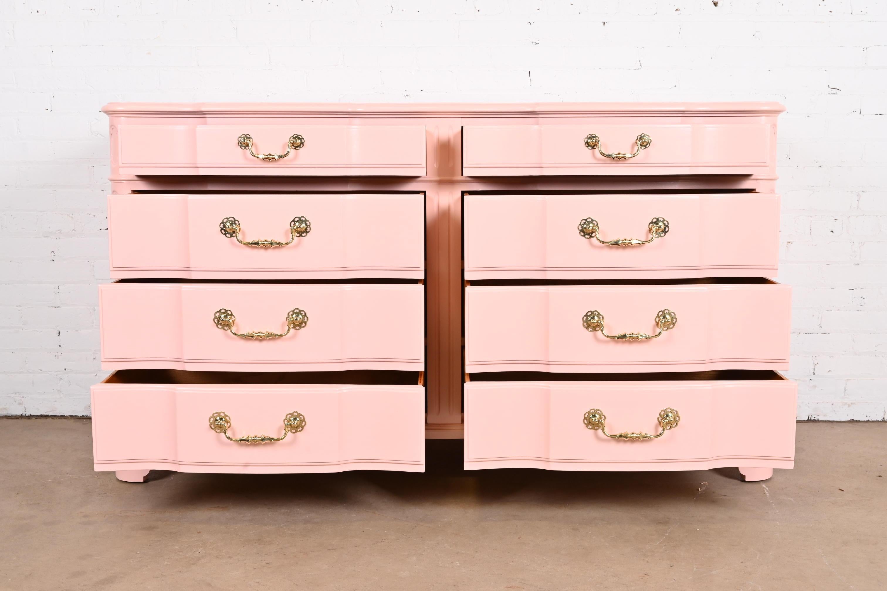 John Widdicomb French Provincial Louis XV Pink Lacquered Dresser, Refinished 2