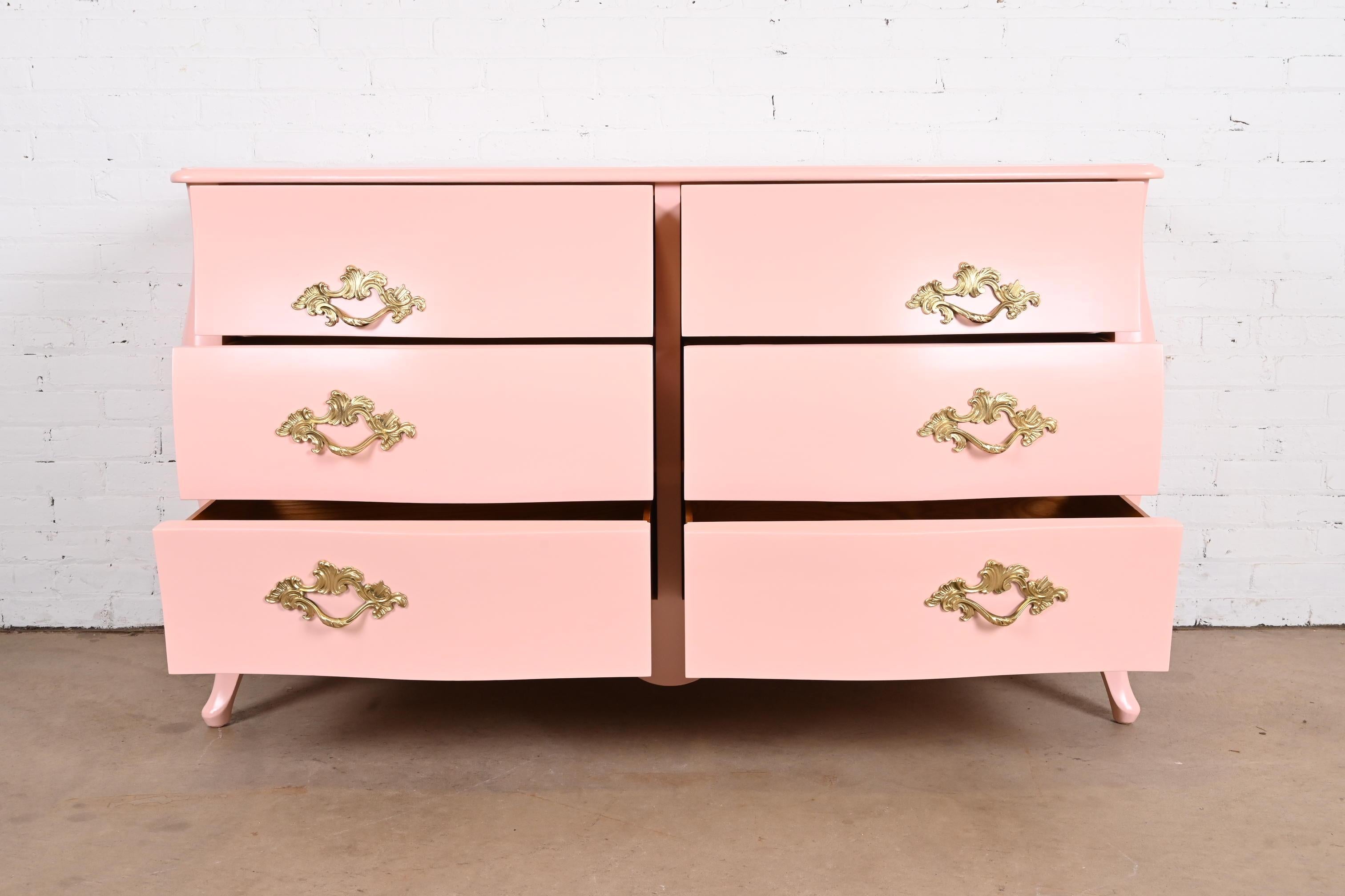 John Widdicomb French Provincial Louis XV Pink Lacquered Dresser, Refinished For Sale 3