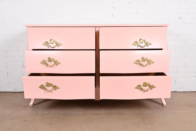 John Widdicomb French Provincial Louis XV Pink Lacquered Dresser,  Refinished at 1stDibs