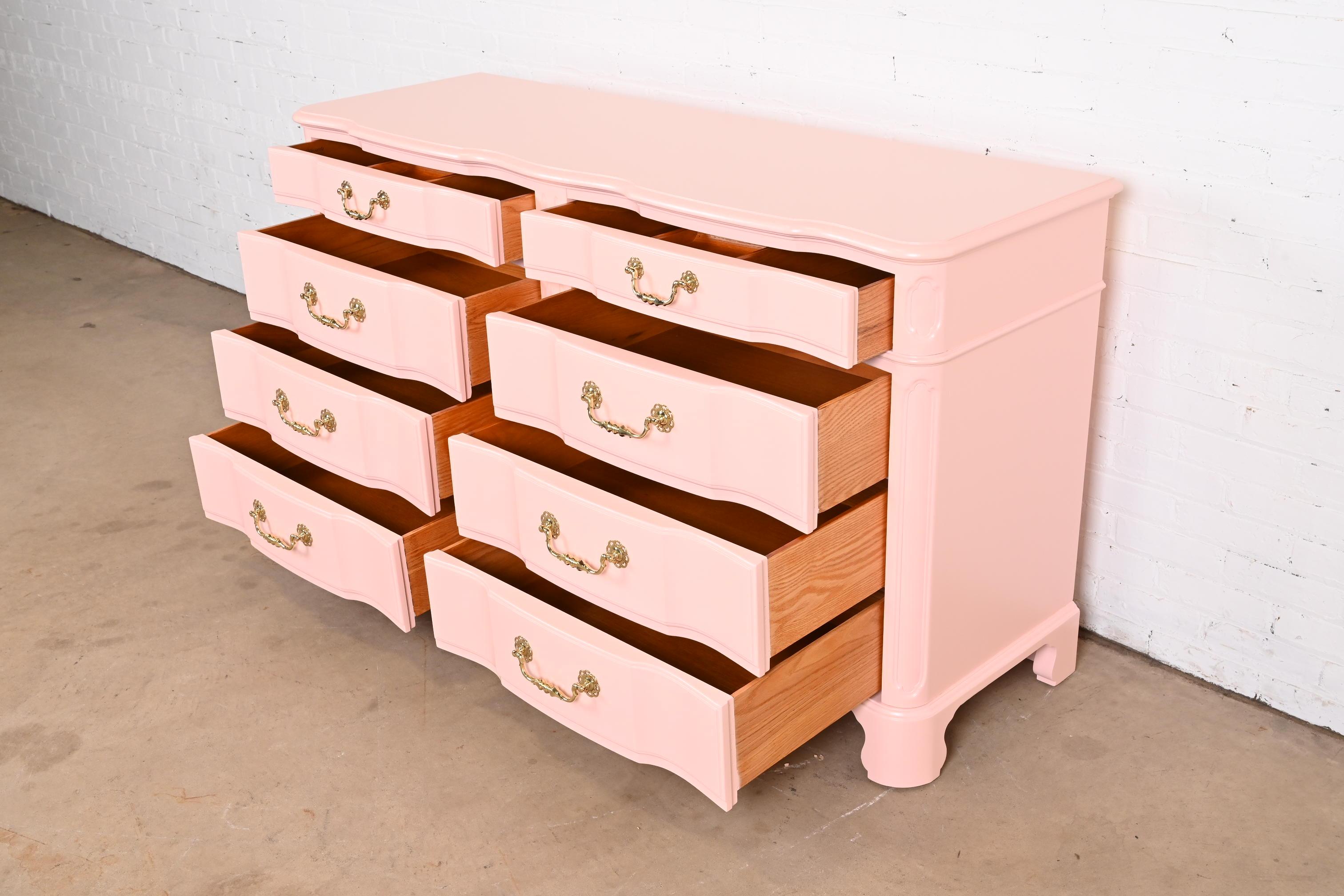John Widdicomb French Provincial Louis XV Pink Lacquered Dresser, Refinished 3