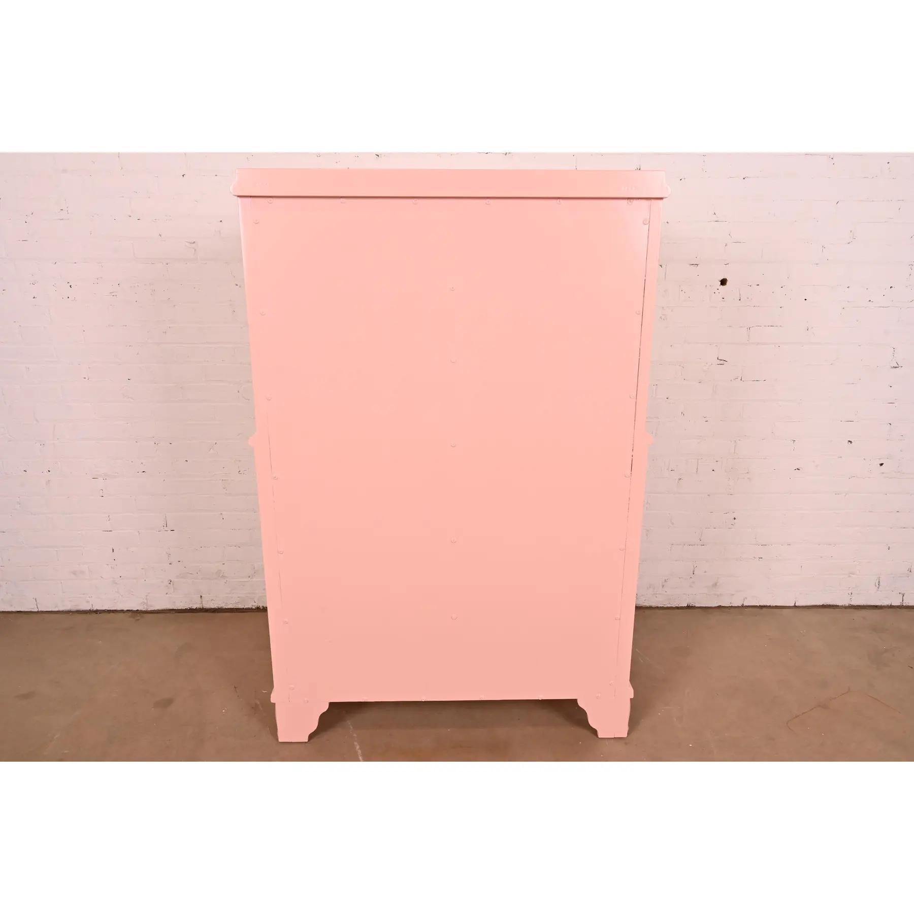 John Widdicomb French Provincial Louis XV Pink Lacquered Highboy Dresser For Sale 6