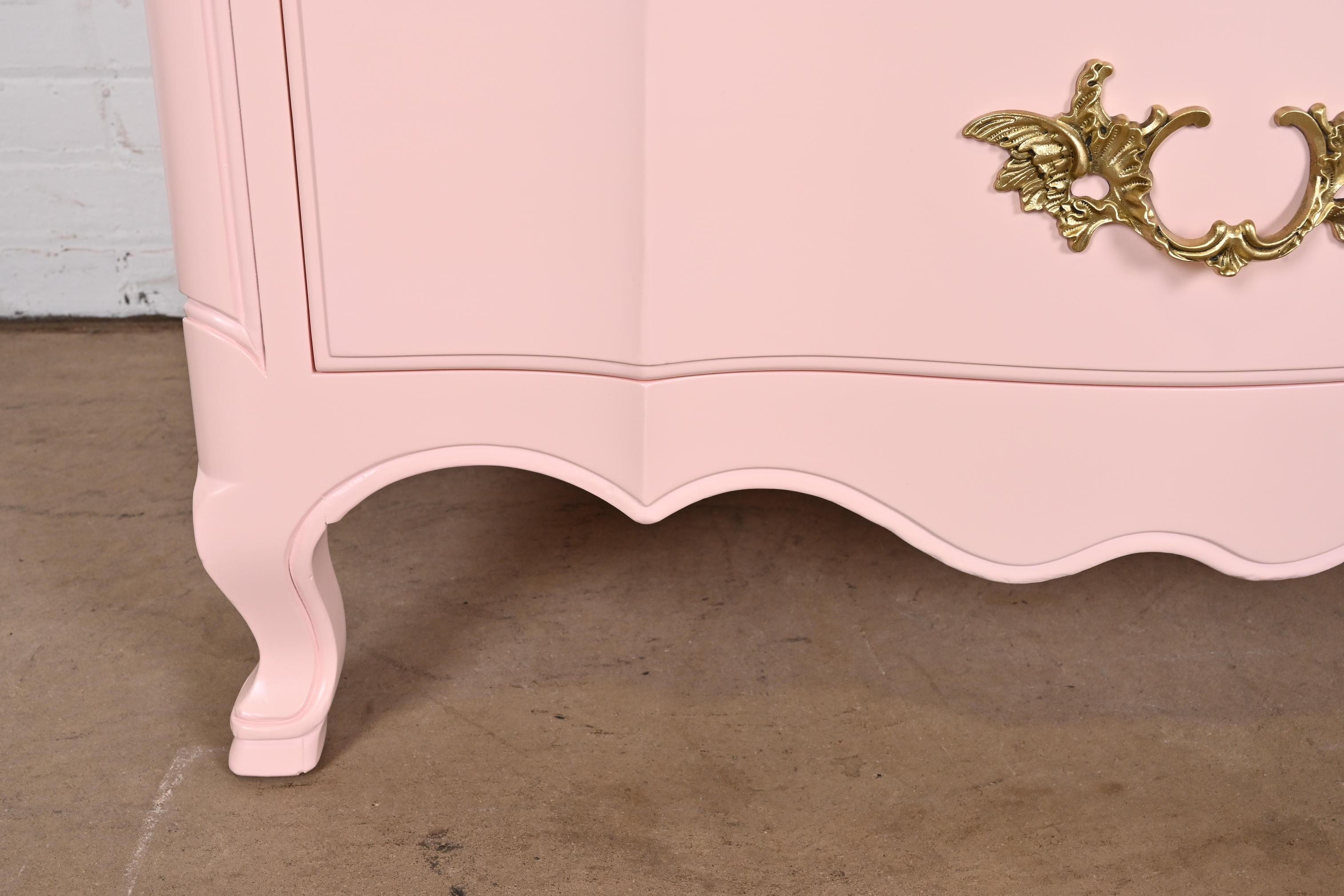 John Widdicomb French Provincial Louis XV Pink Lacquered Highboy Dresser 4