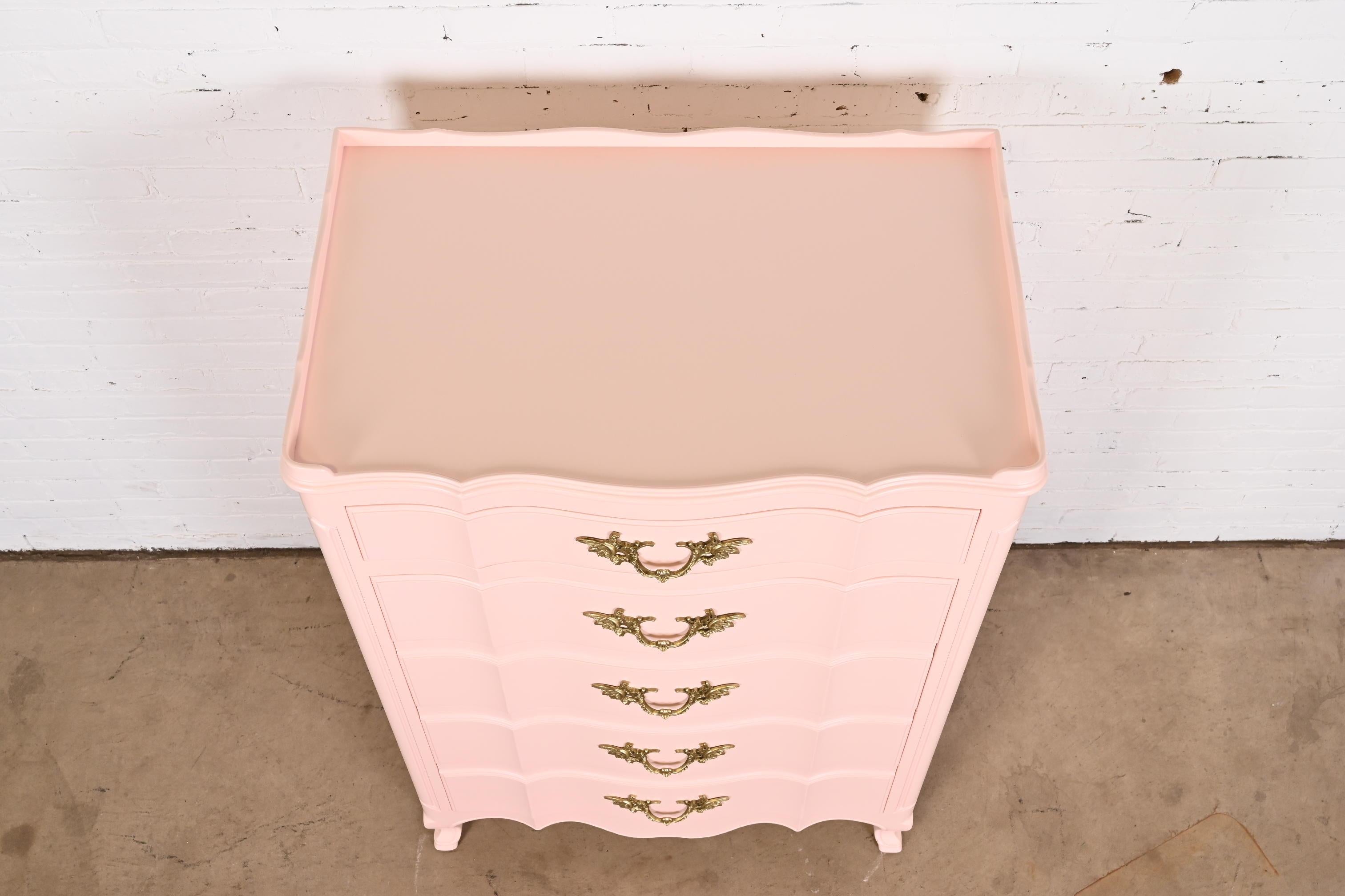 John Widdicomb French Provincial Louis XV Pink Lacquered Highboy Dresser 5