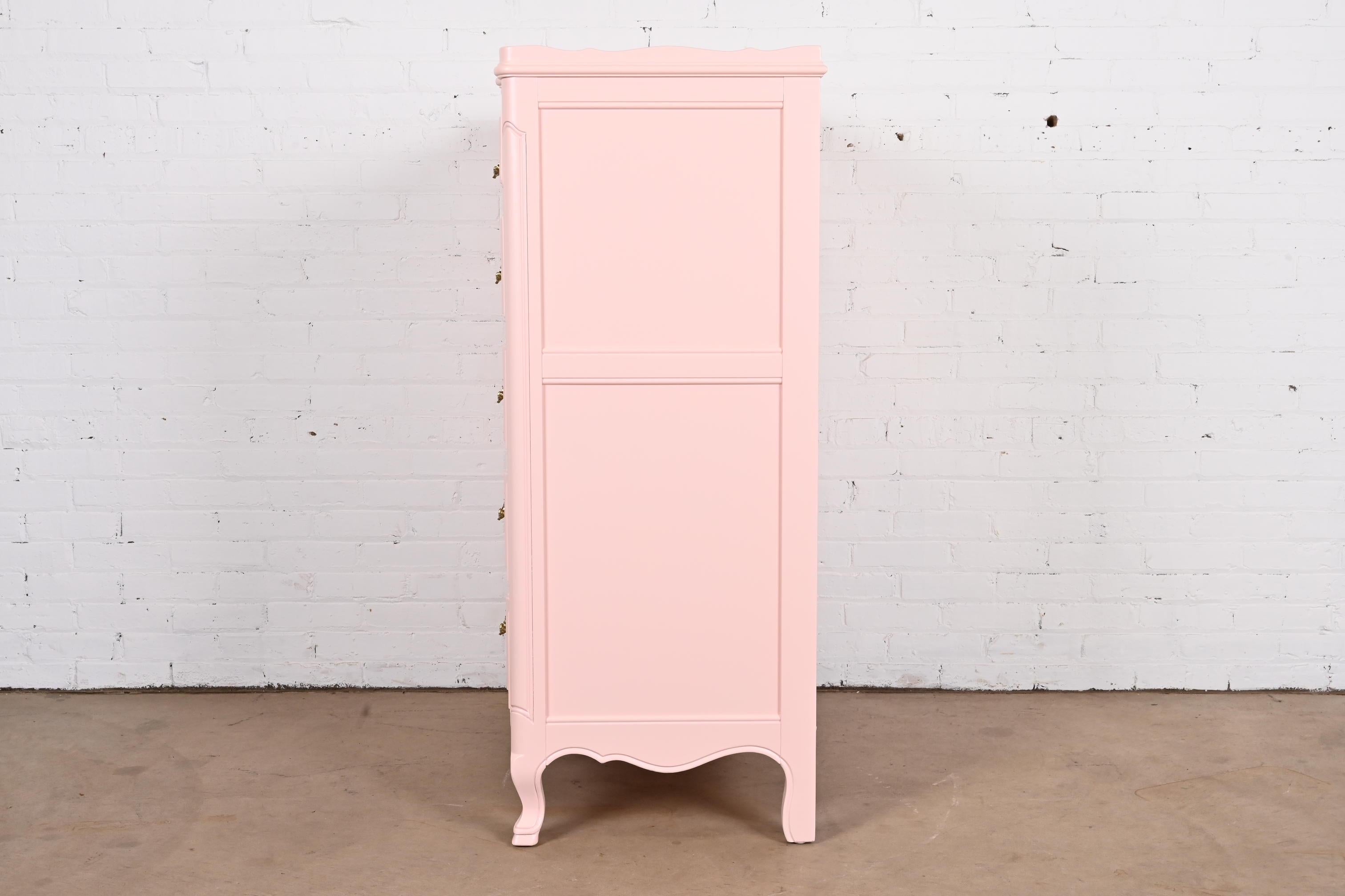 John Widdicomb French Provincial Louis XV Pink Lacquered Highboy Dresser 6