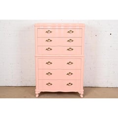 Commode haute laquée rose de style Louis XV provincial français de John Widdicomb