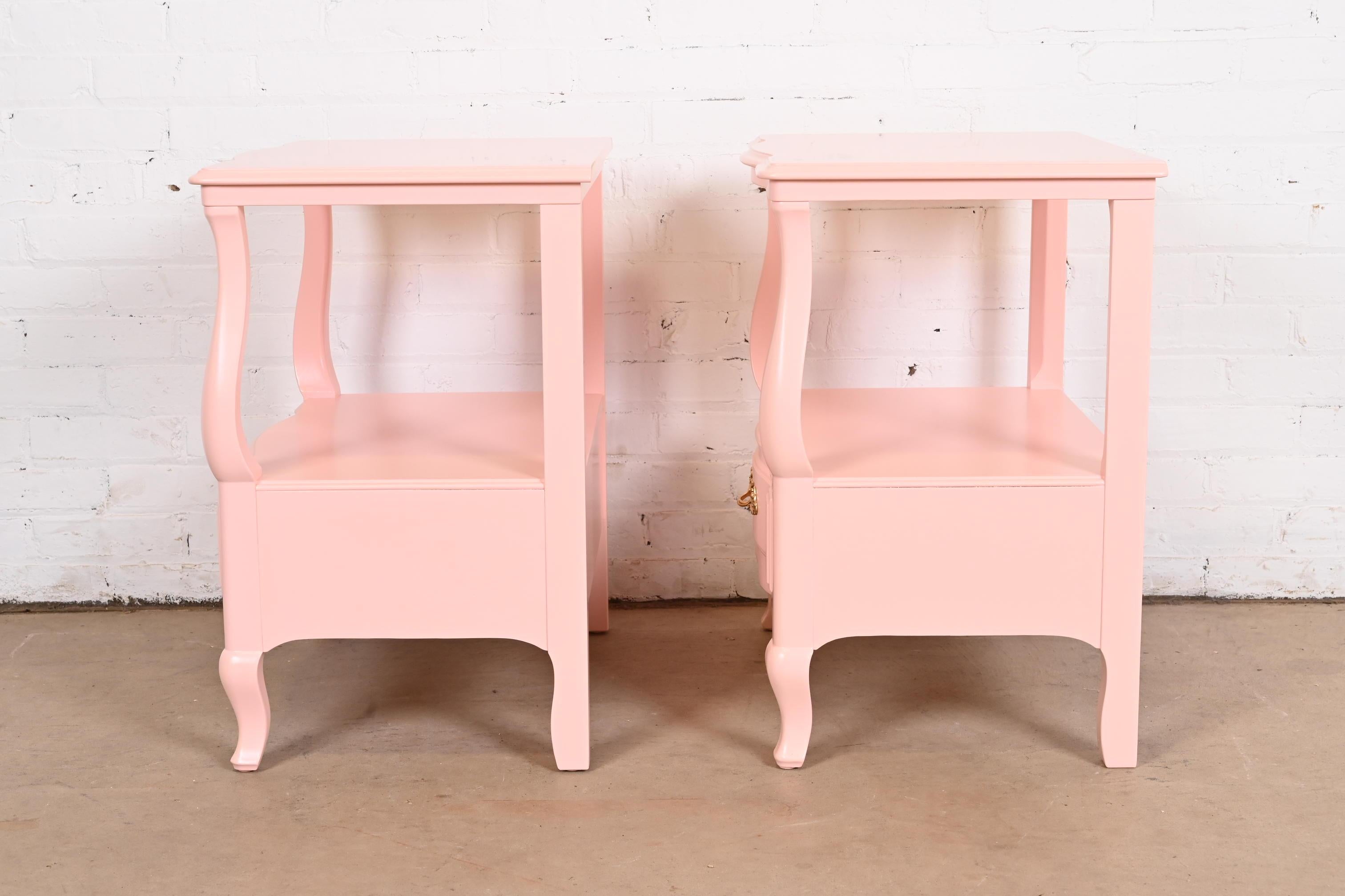 John Widdicomb French Provincial Louis XV Pink Lacquered Nightstands, Pair For Sale 6