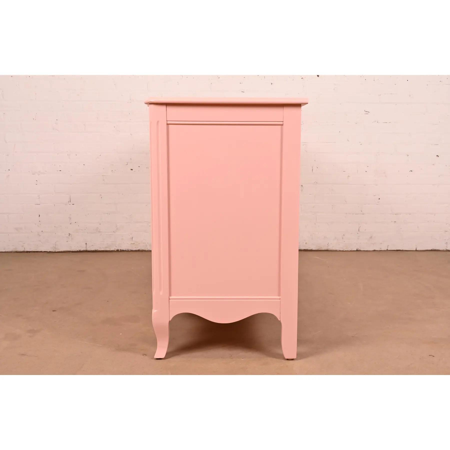 John Widdicomb French Provincial Louis XV Pink Lacquered Six-Drawer Dresser For Sale 5